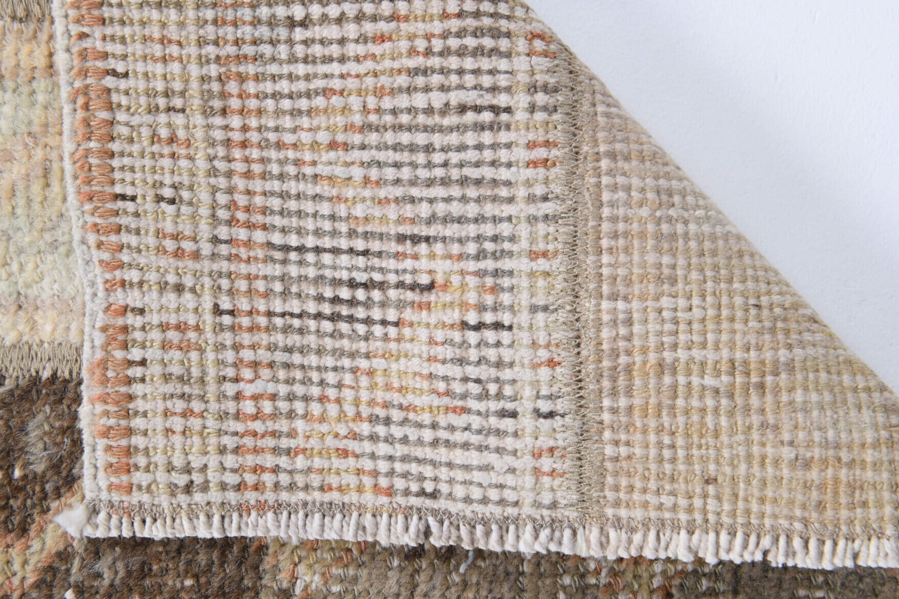 41x88 cm vintage patchwork Anatolian area rug – Rhodonassa, low pile, wool