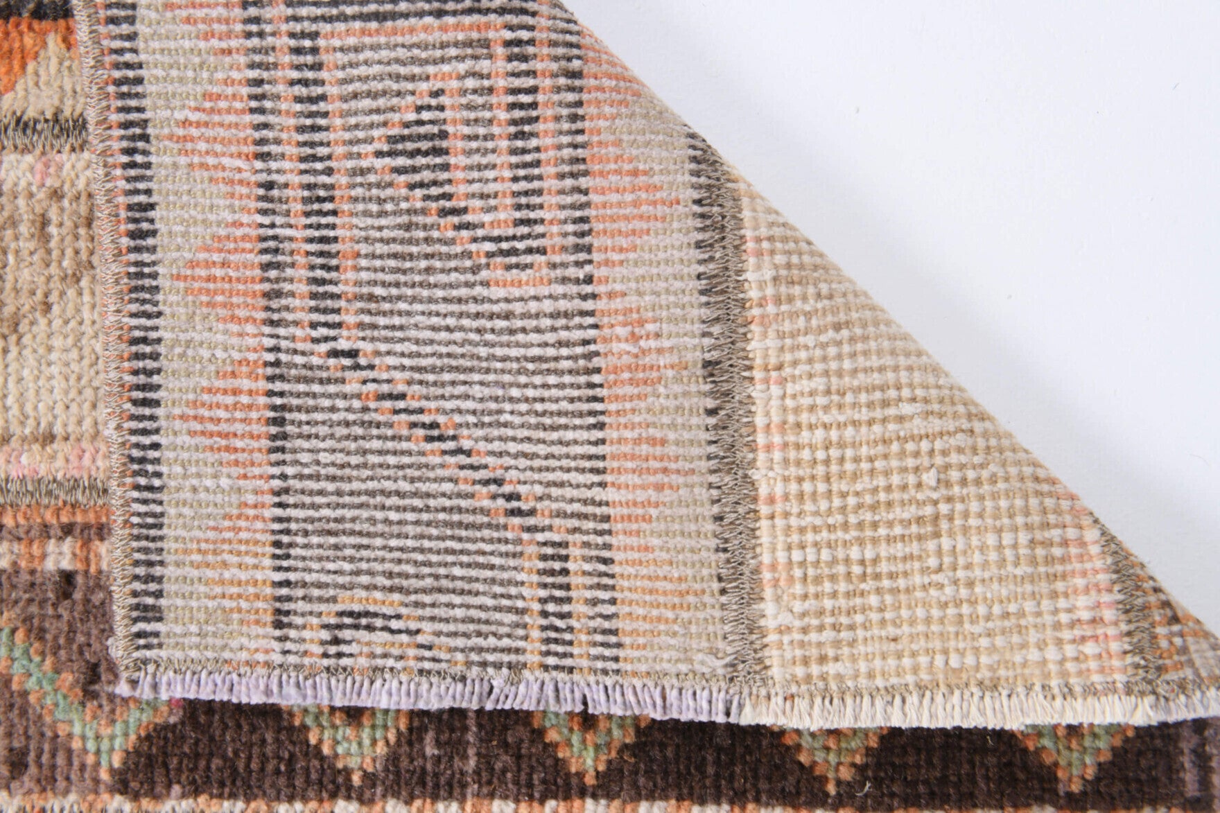 47x56 cm vintage patchwork Anatolian area rug – Pyrrophaessa, low pile, wool