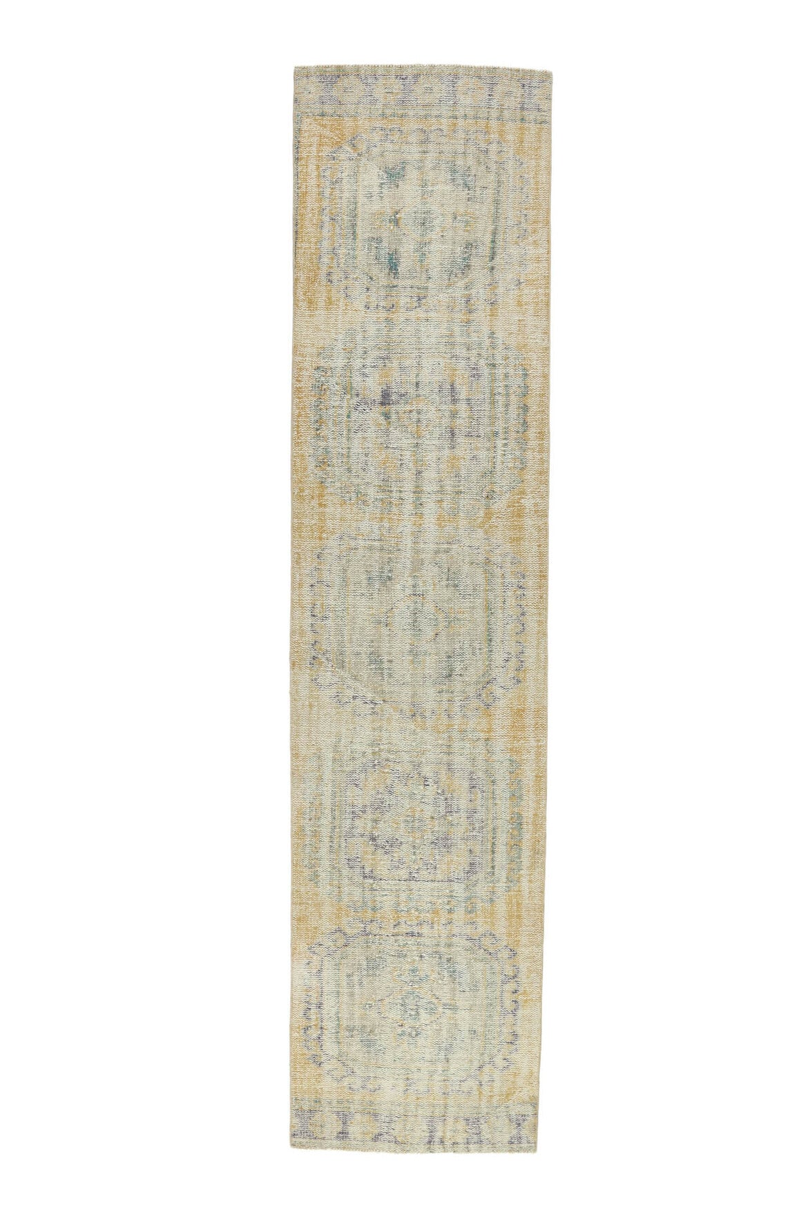 Faded Yellow Vintage Oushak Runner Rug