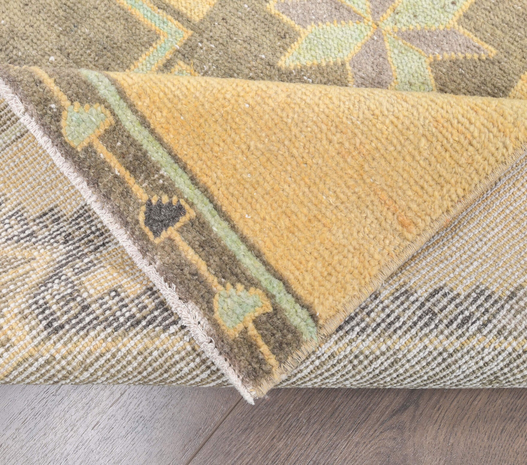 Vintage Faded Yellow Oushak Runner Rug
