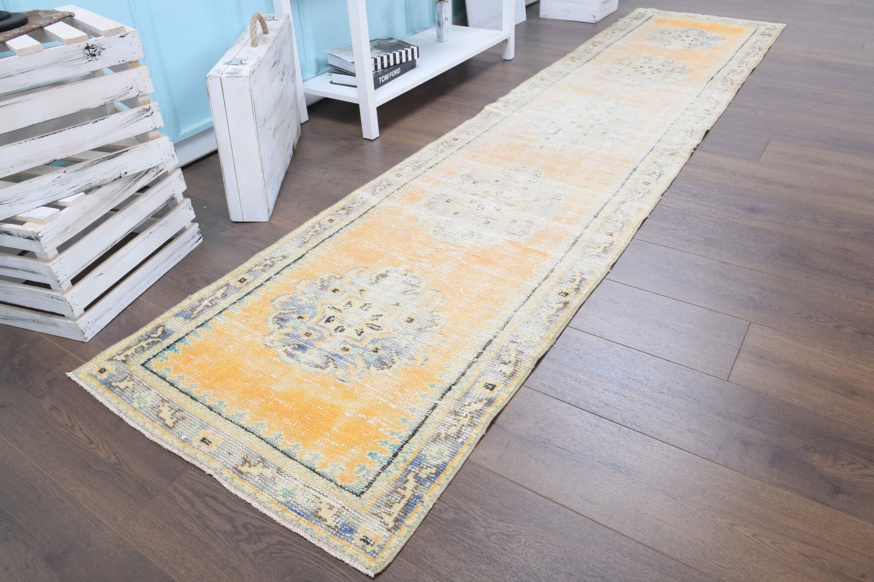 One-of-a-kind 1960s Anatolian antique washed vintage runner rug in wool, 2'6" x 10'8"