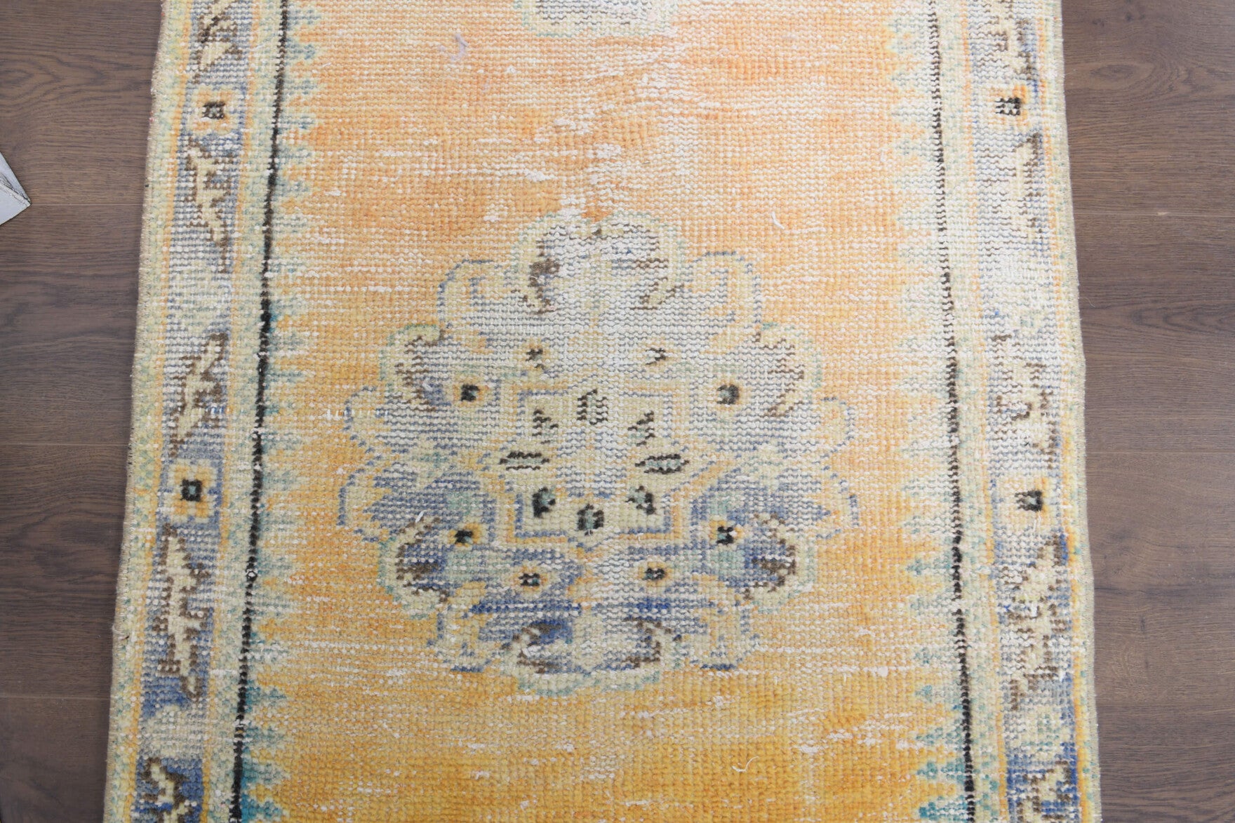 Goksugul runner: 1960s handmade Anatolian runner with oriental motifs and cotton backing