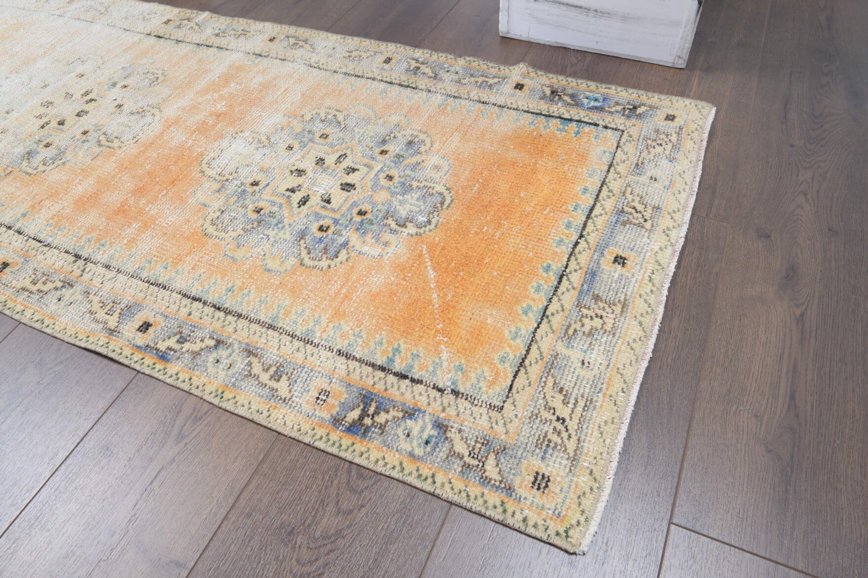 Authentic Anatolian antique washed vintage runner rug (1960s) with oriental design – one-of-a-kind at Fame Rugs