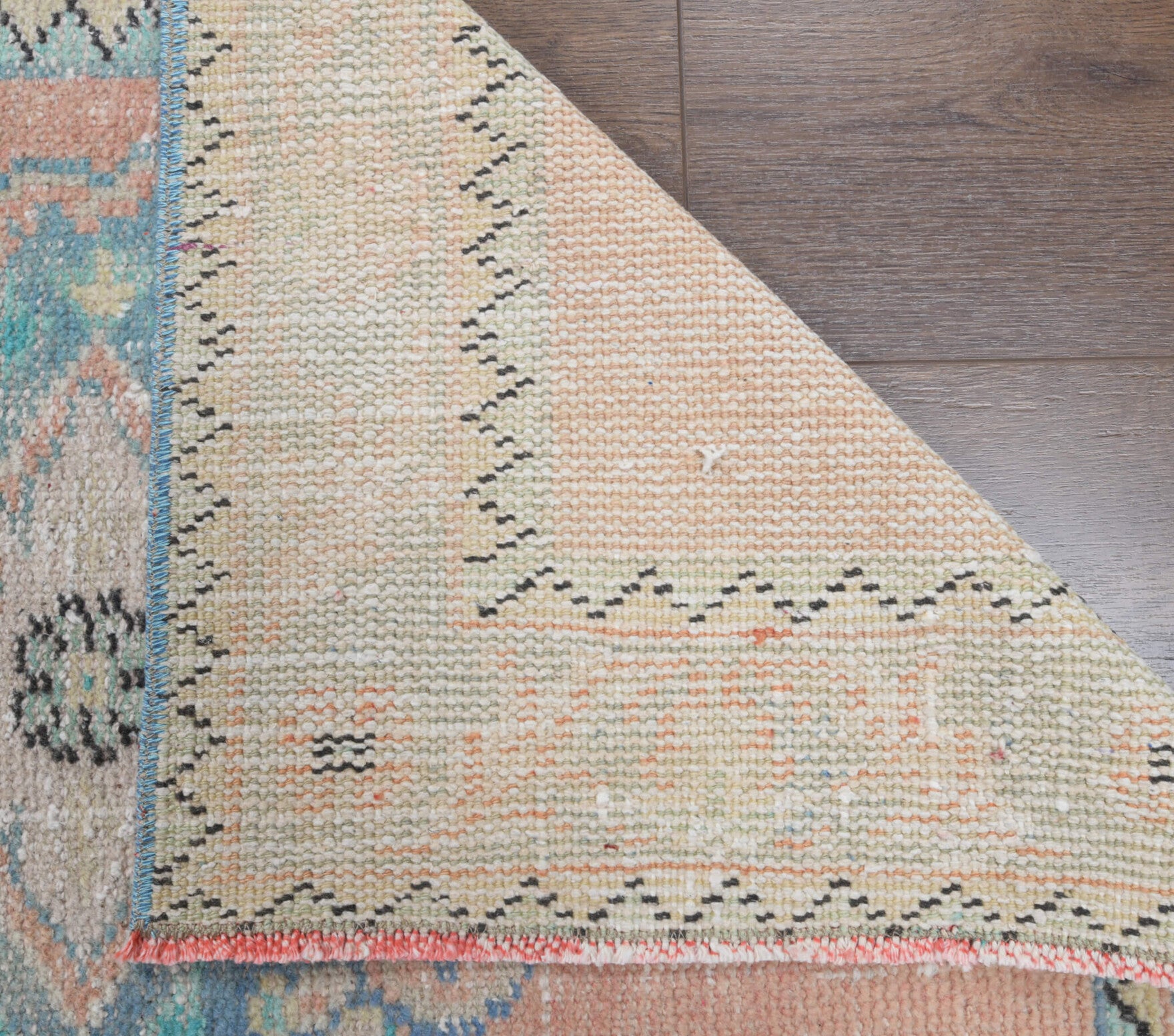 Elpida runner: 1970s handmade Anatolian runner with oriental motifs and cotton backing