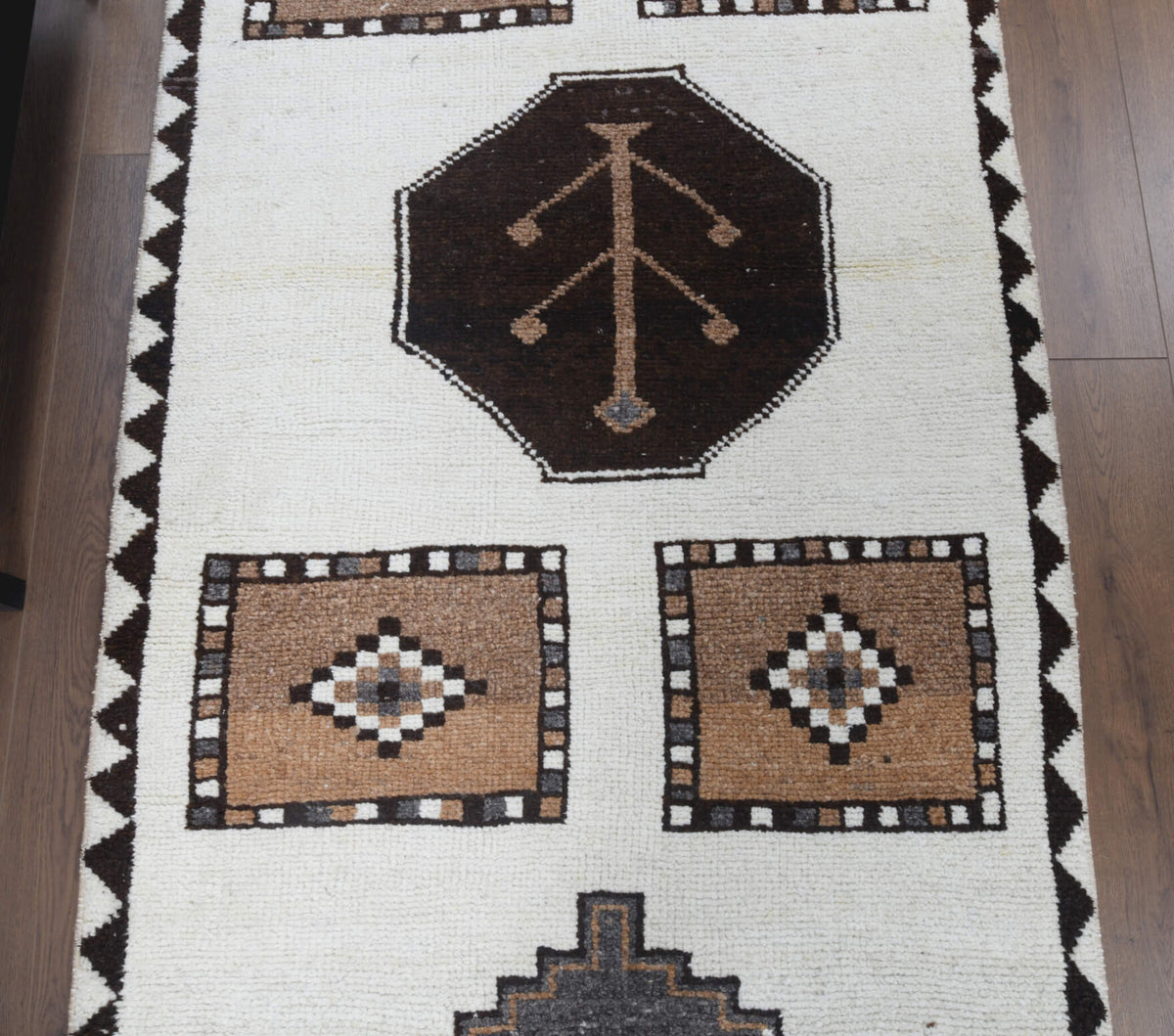 110x390 cm vintage Anatolian runner rug – Elmaspeyker, low pile, wool