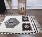 Handmade wool runner from Anatolia, Turkey – White Vintage Runner Rug 3'7" x 12'10"