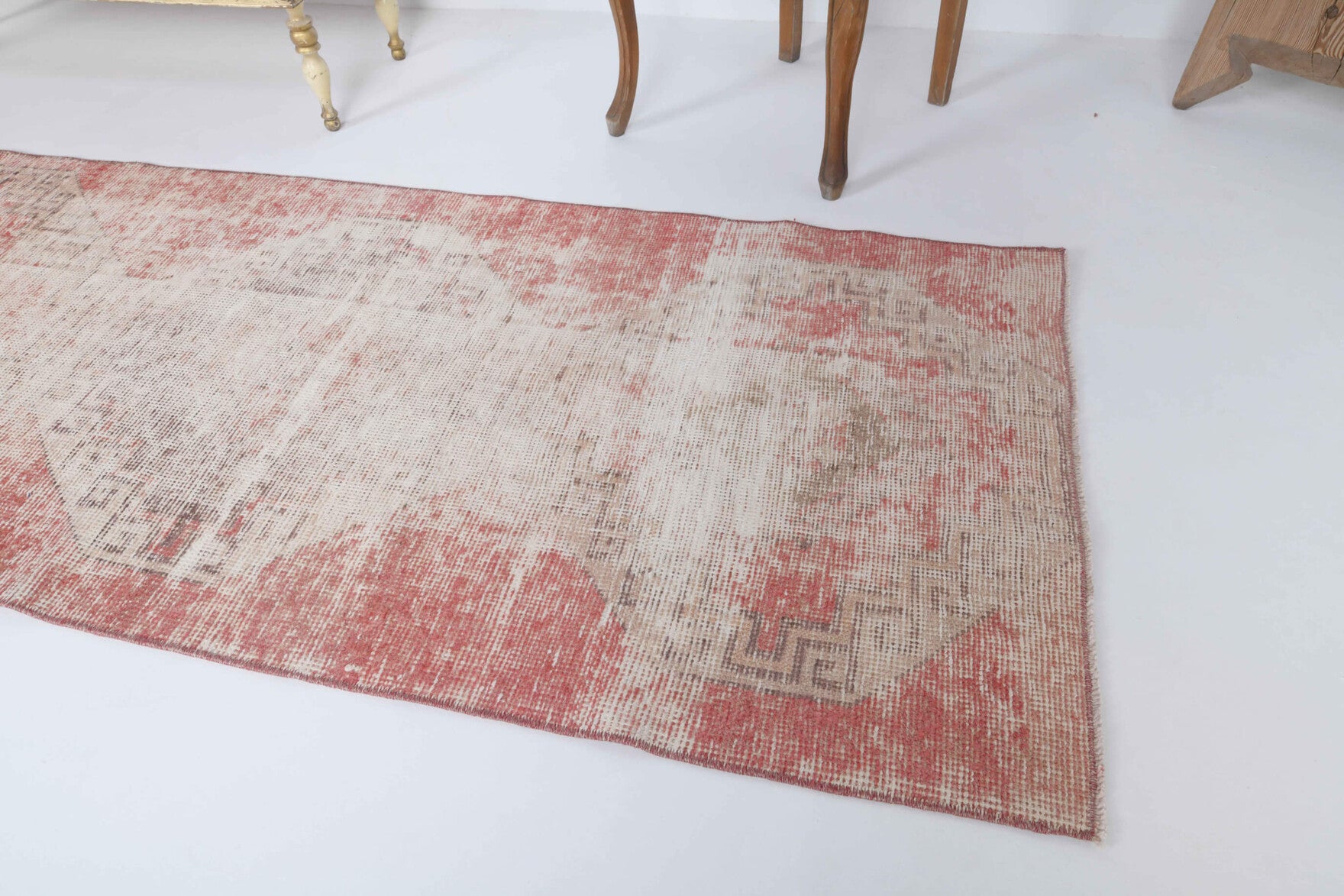 Eleuthephora runner: 1960s handmade Anatolian runner with traditional motifs and cotton backing