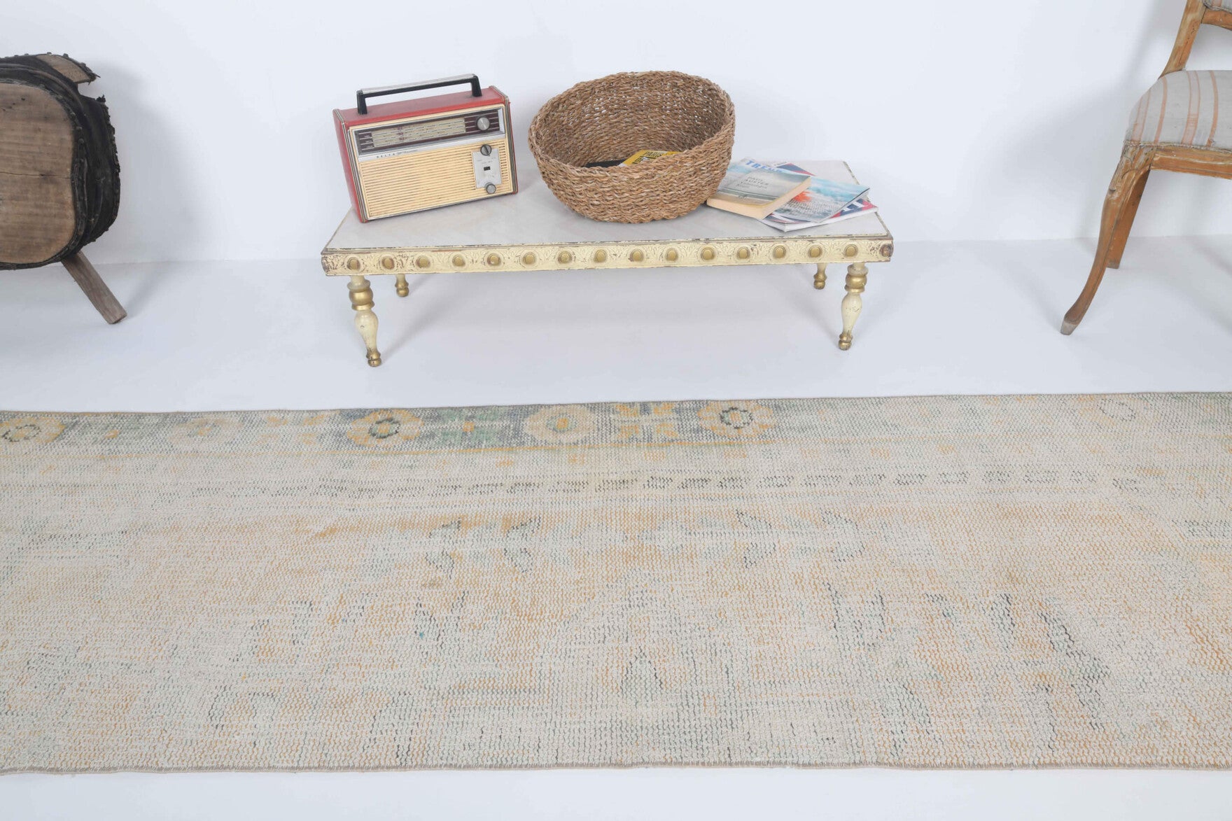 One-of-a-kind 1940s Anatolian antique washed vintage runner rug in wool, 2'7" x 10'7"