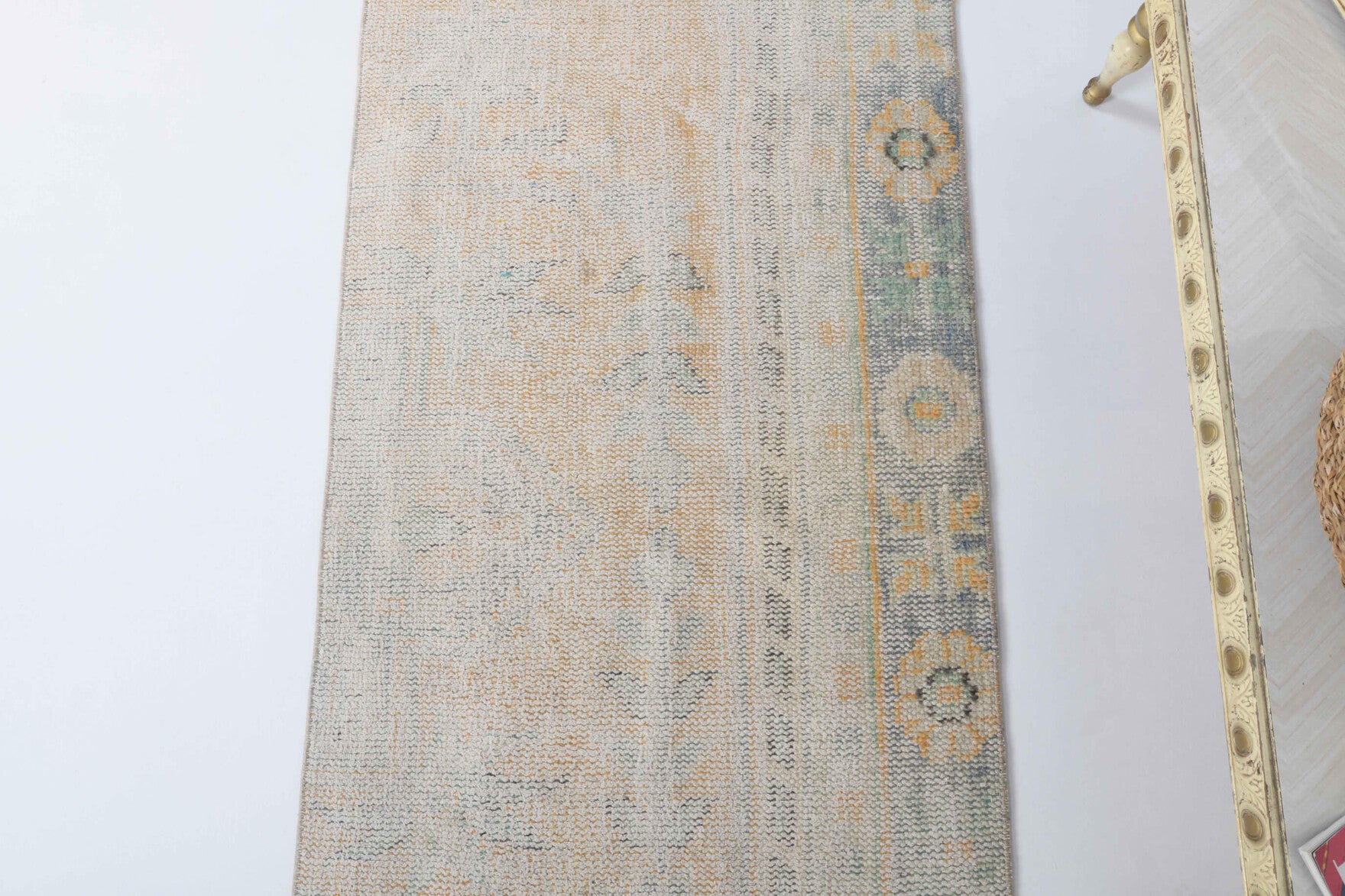 78x323 cm antique washed vintage Anatolian runner rug – Eleuthephile, low pile, wool