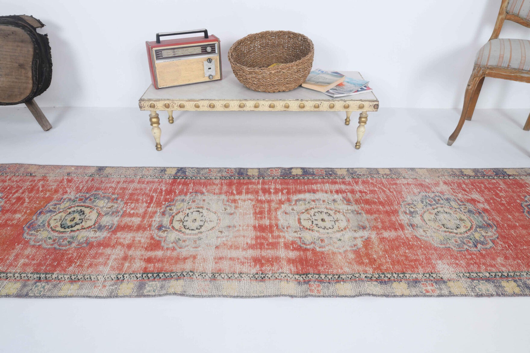 One-of-a-kind 1950s Anatolian distressed vintage runner rug in wool, 2'5" x 9'2"