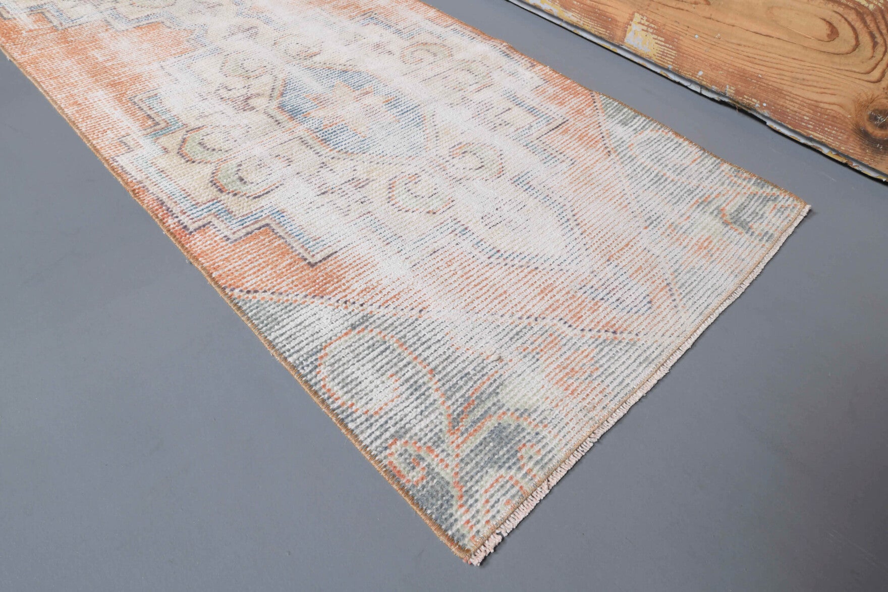 Dilcihan runner: 1950s handmade Anatolian runner with oriental motifs and cotton backing