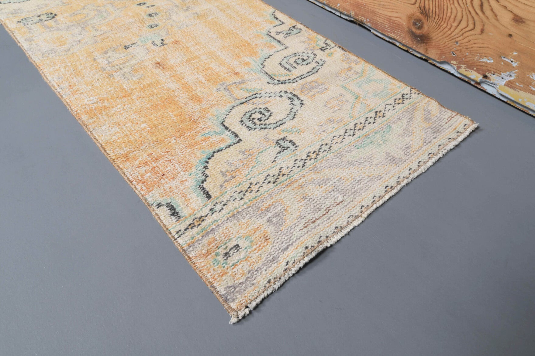 Denizdil runner: 1950s handmade Anatolian runner with abstract motifs and cotton backing
