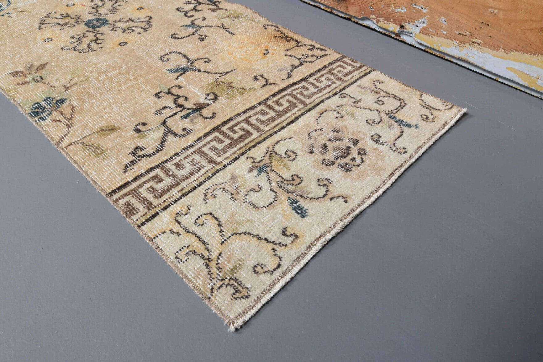Denizbahar runner: 1970s handmade Anatolian runner with floral motifs and cotton backing