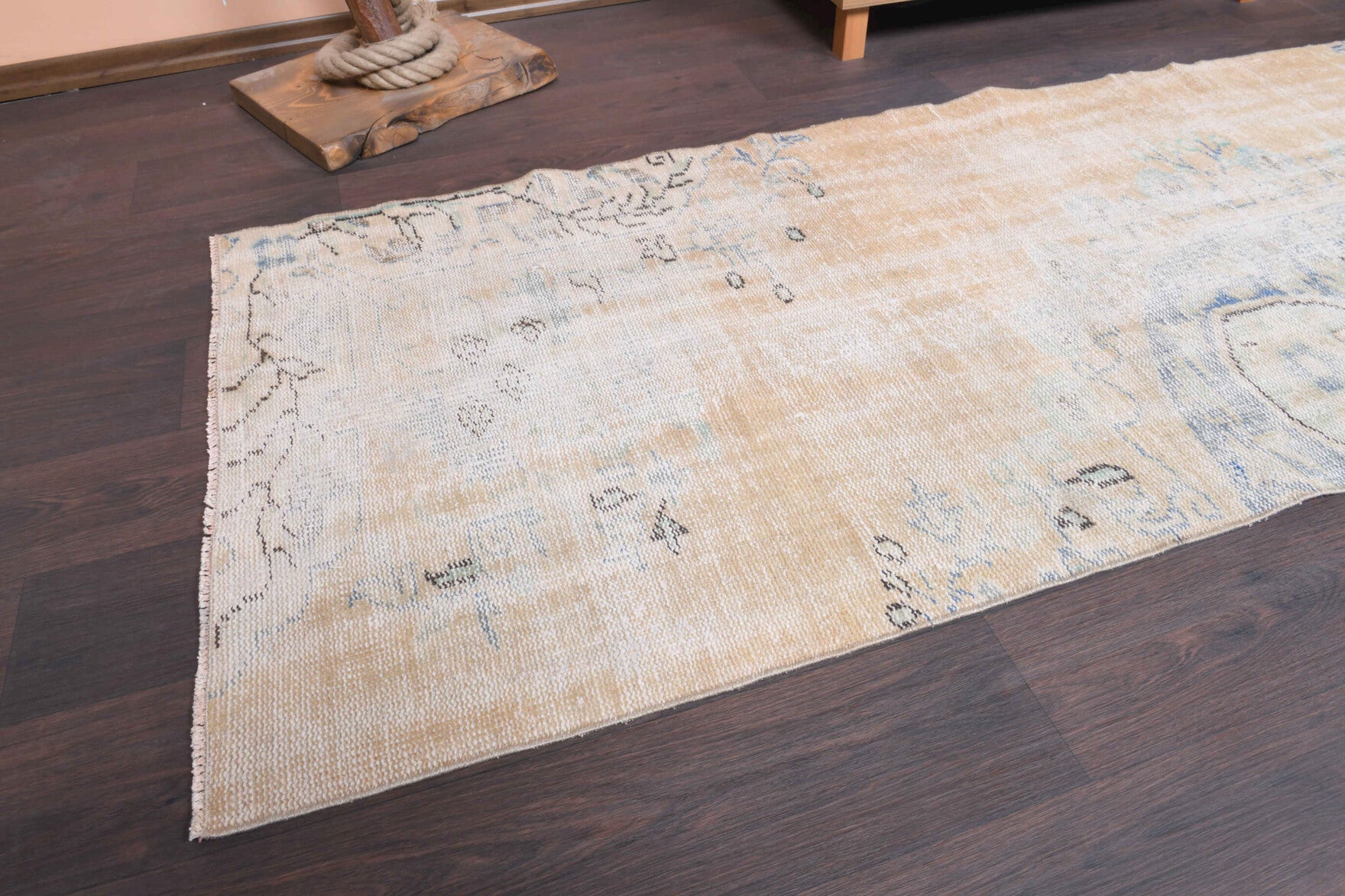 One-of-a-kind 1970s Anatolian antique washed vintage runner rug in wool, 2'10" x 10'1"