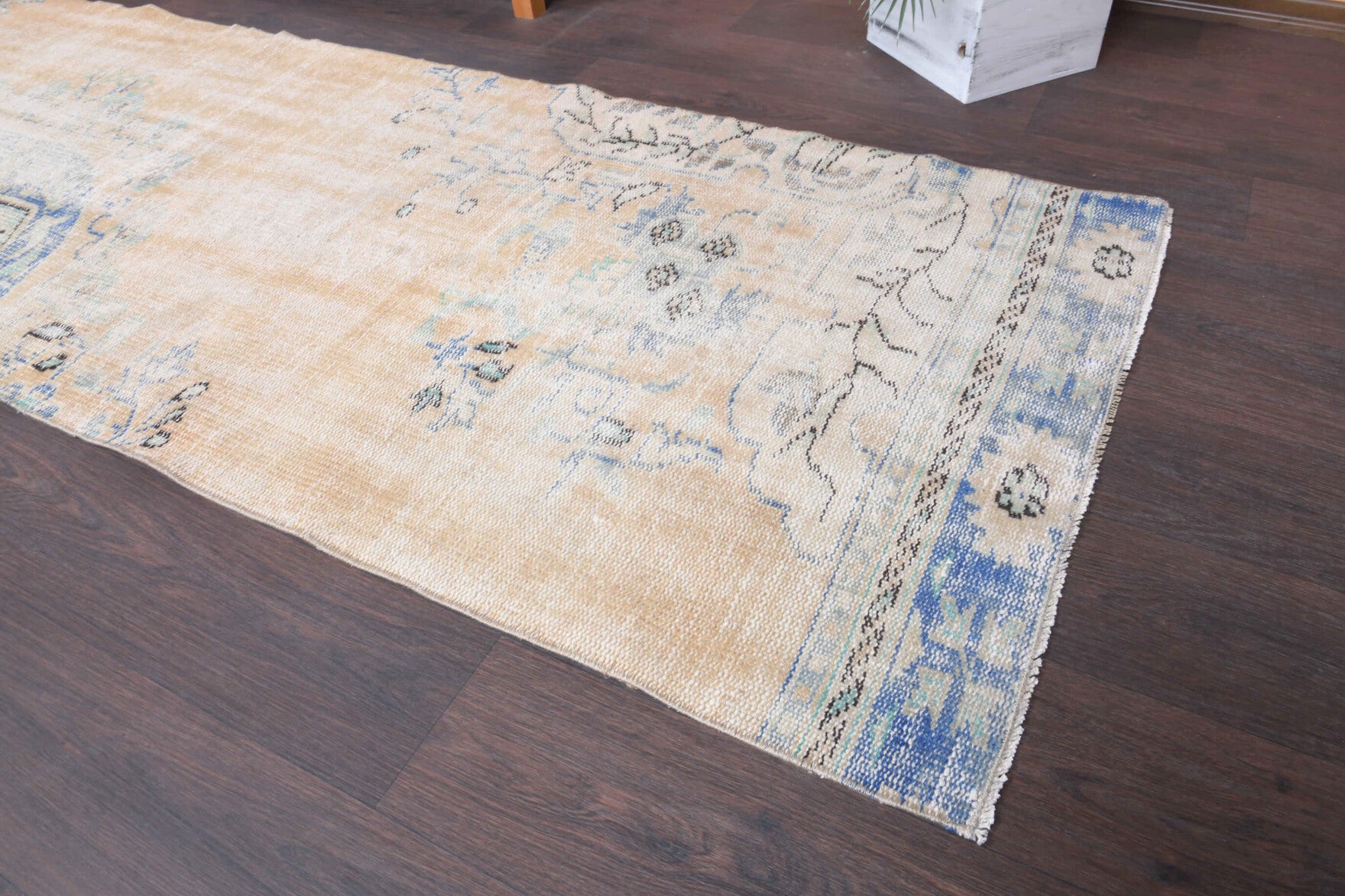 Damlamelek runner: 1970s handmade Anatolian runner with abstract motifs and cotton backing