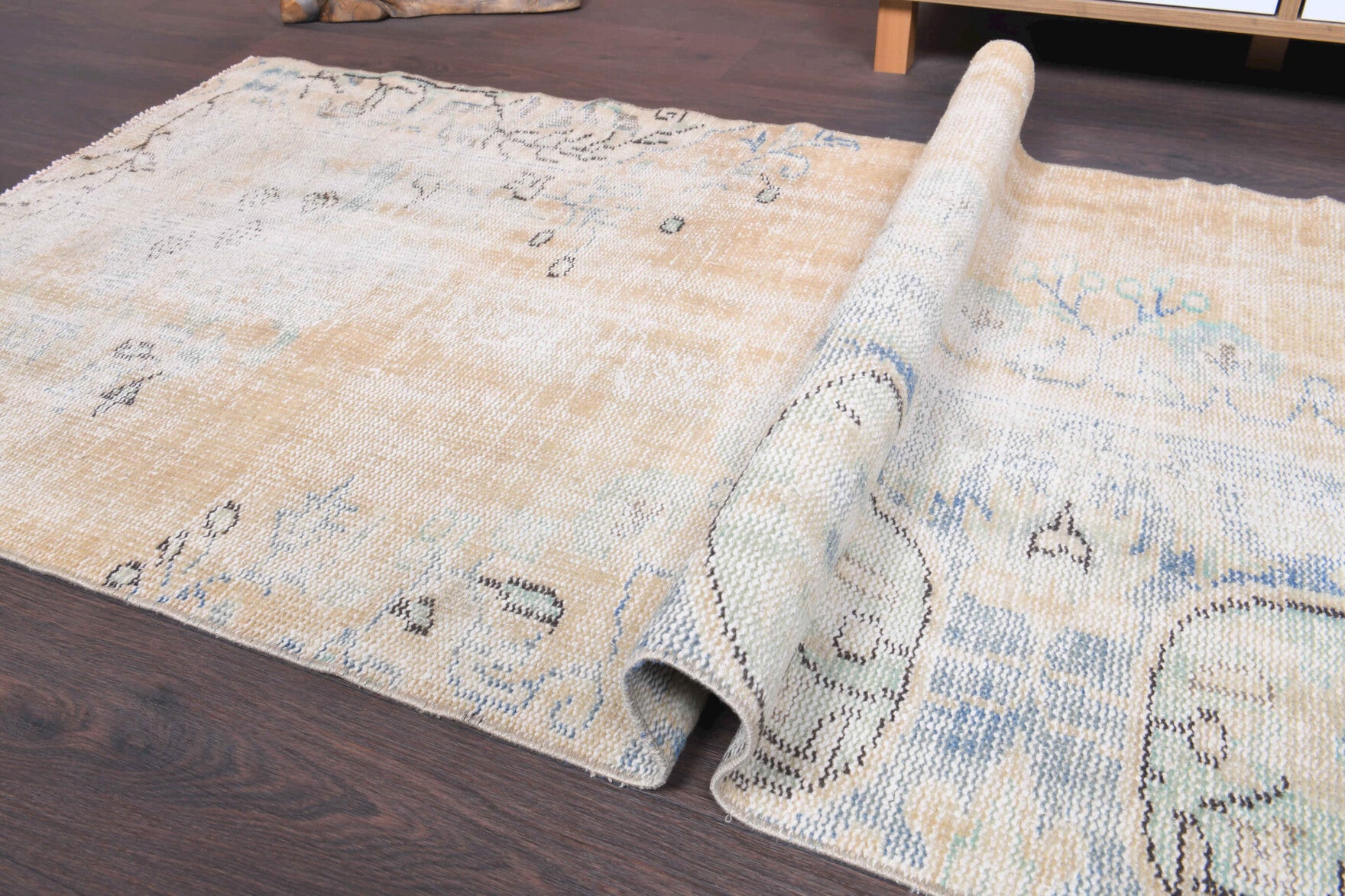Damlamelek – vintage abstract runner for living room or hallway, 2'10" x 10'1" (86x307 cm)