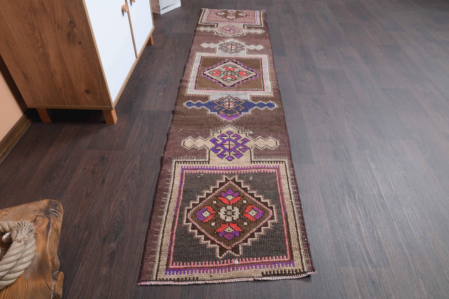 One-of-a-kind 1970s Anatolian vintage runner rug in wool, 1'10" x 7'9"