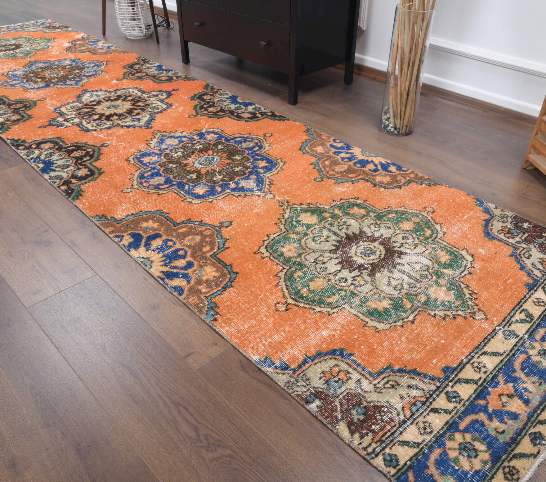 Agathoboule – vintage oriental runner for living room or hallway, 3'3" x 12'10" (100x390 cm)