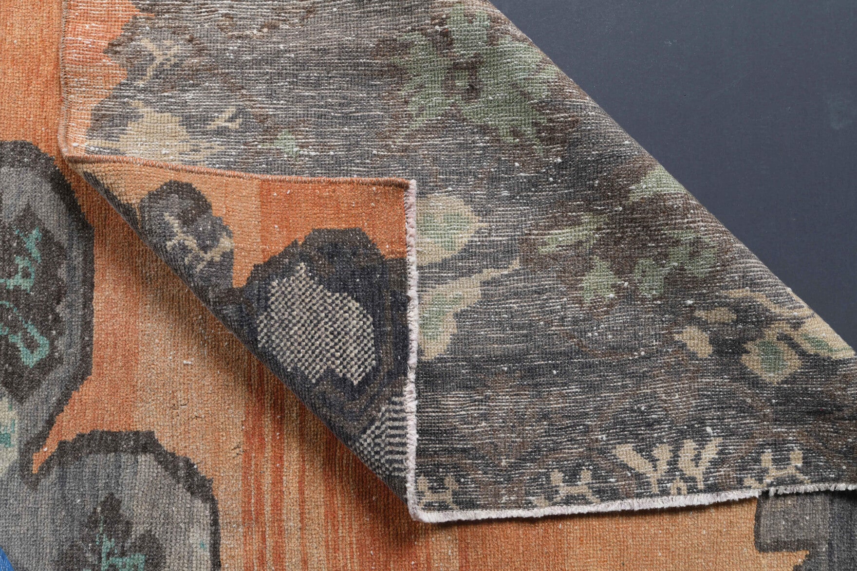 Zephyrosela runner: 1970s handmade Anatolian runner with oriental motifs and cotton backing