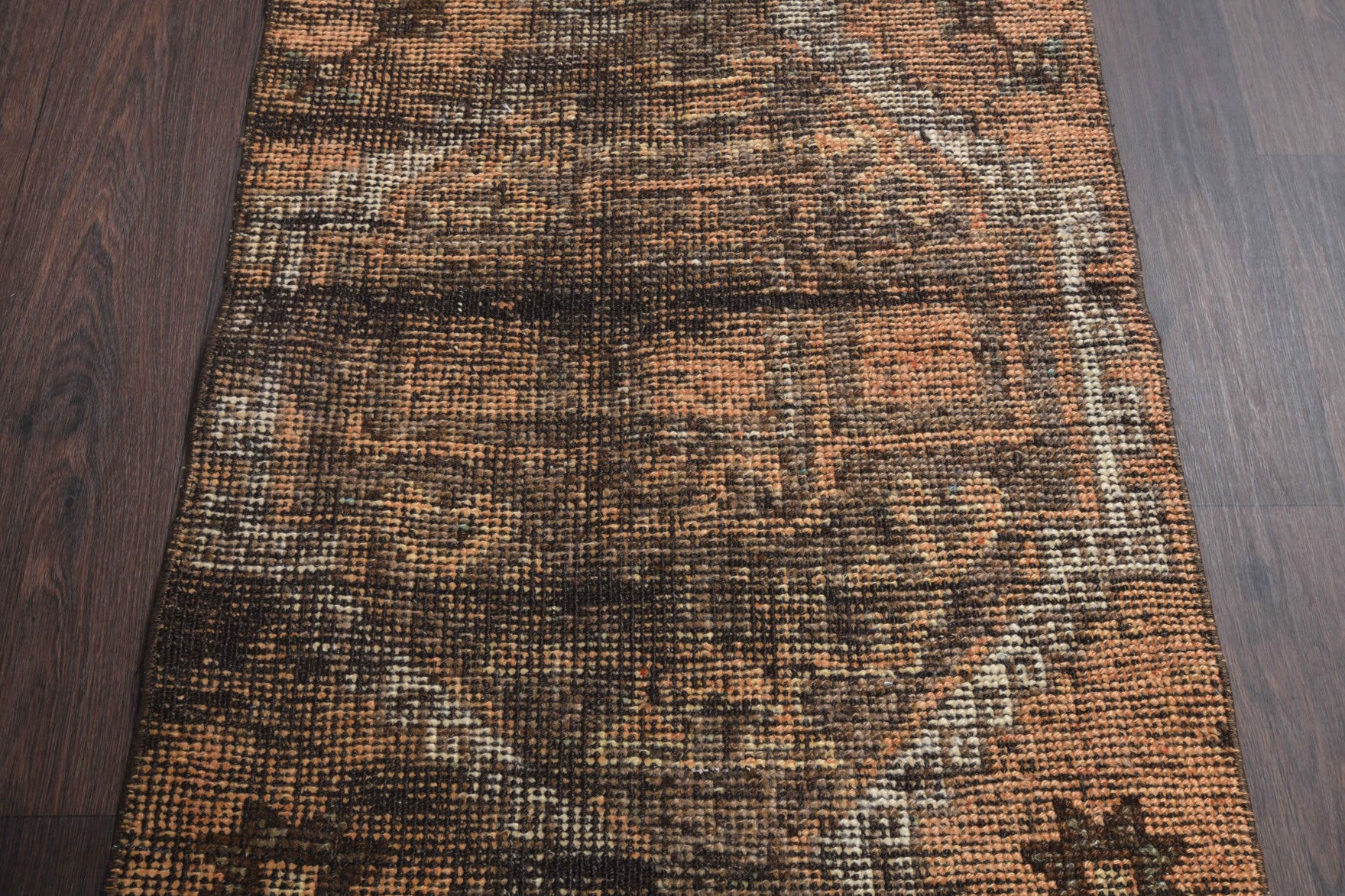Yeranuhi runner: 1970s handmade Anatolian runner with ombre motifs and cotton backing