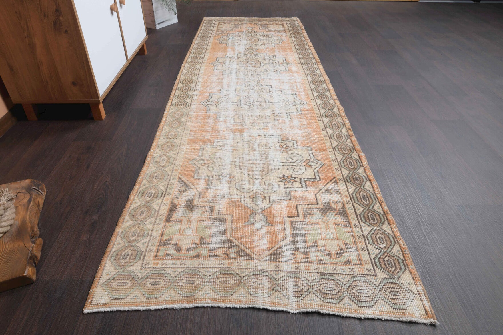 One-of-a-kind 1950s Anatolian antique washed vintage runner rug in wool, 2'11" x 9'4"