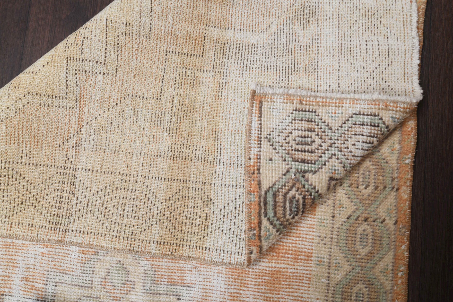 Yaprakdil runner: 1950s handmade Anatolian runner with oriental motifs and cotton backing