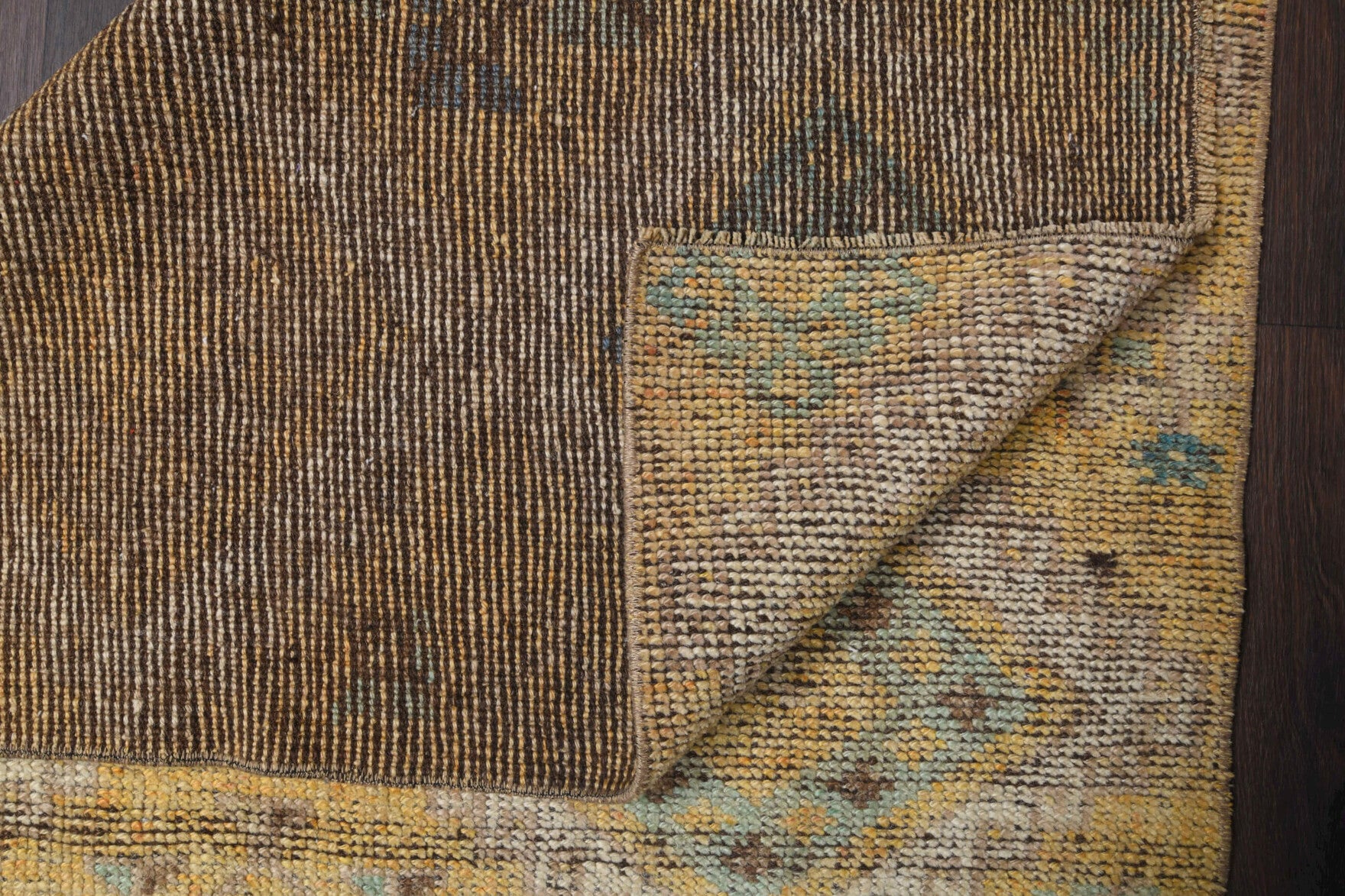 Xanthokoma runner: 1970s handmade Anatolian runner with oriental motifs and cotton backing