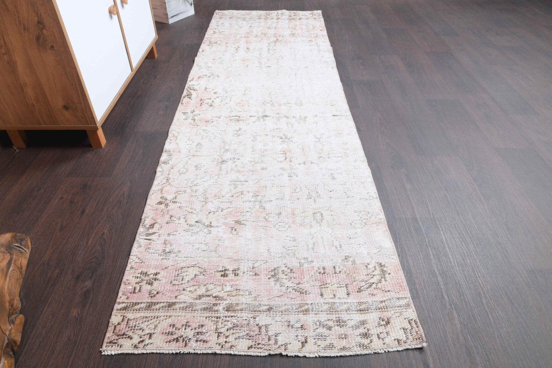 One-of-a-kind 1950s Anatolian antique washed vintage runner rug in wool, 2'7" x 8'6"