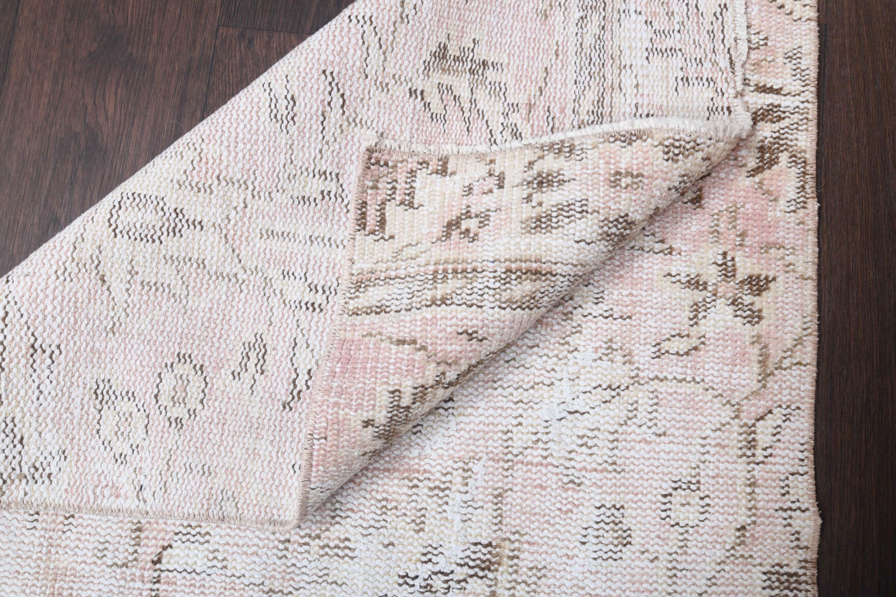 Authentic Anatolian antique washed vintage runner rug (1950s) with floral design – one-of-a-kind at Fame Rugs
