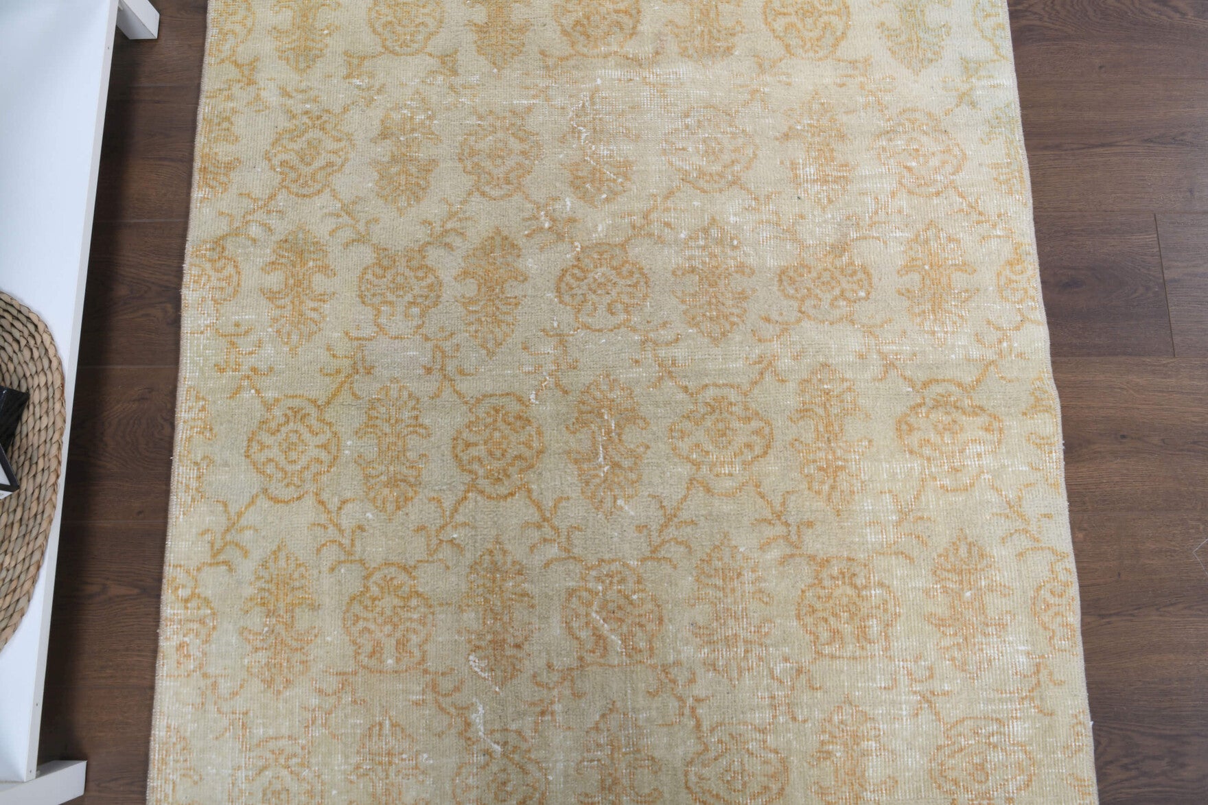 One-of-a-kind 1970s Anatolian antique washed vintage area rug in wool, 3'6" x 6'9"