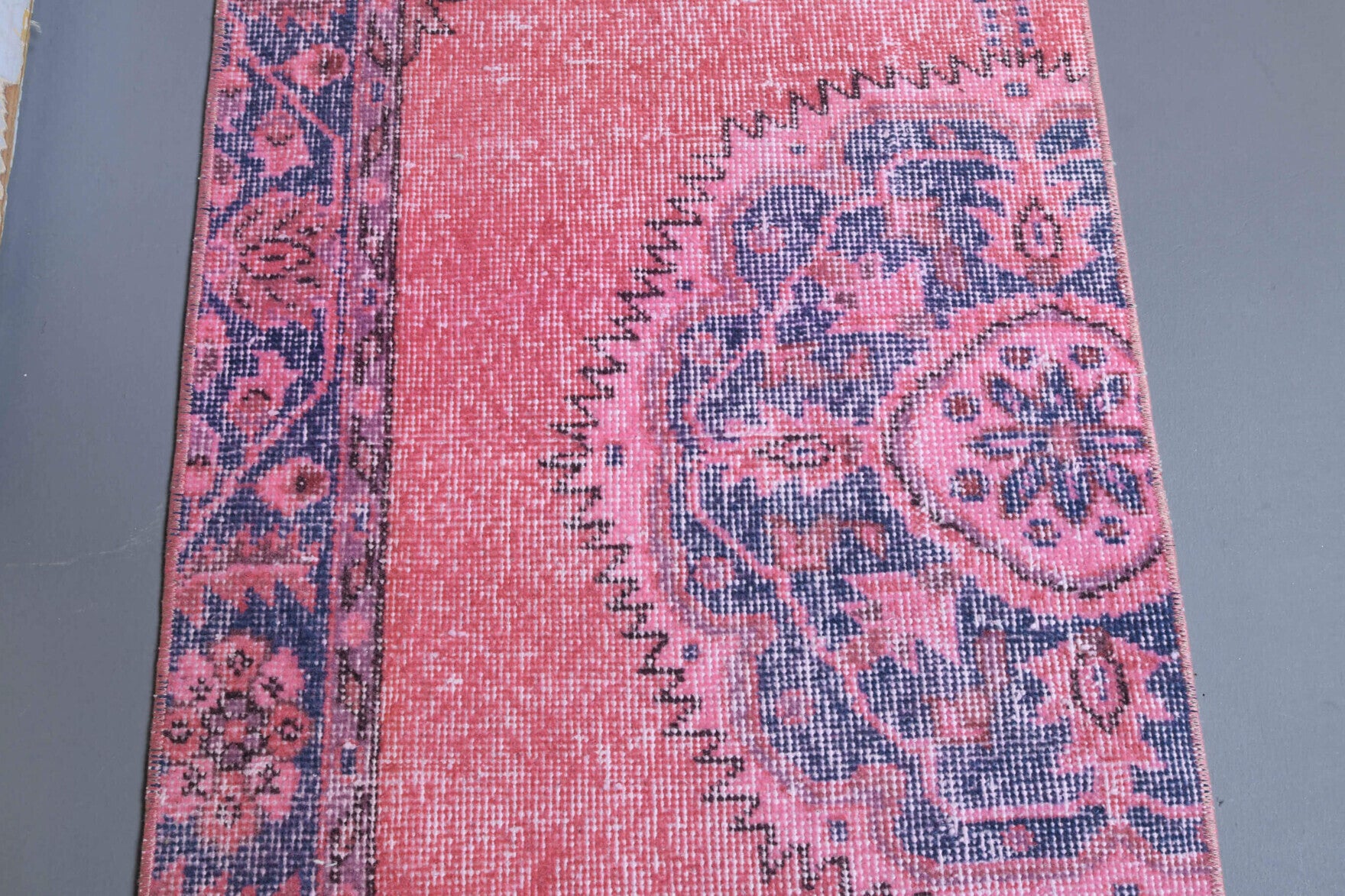 Kyanonassa runner: 1970s handmade Anatolian runner with oriental motifs and cotton backing