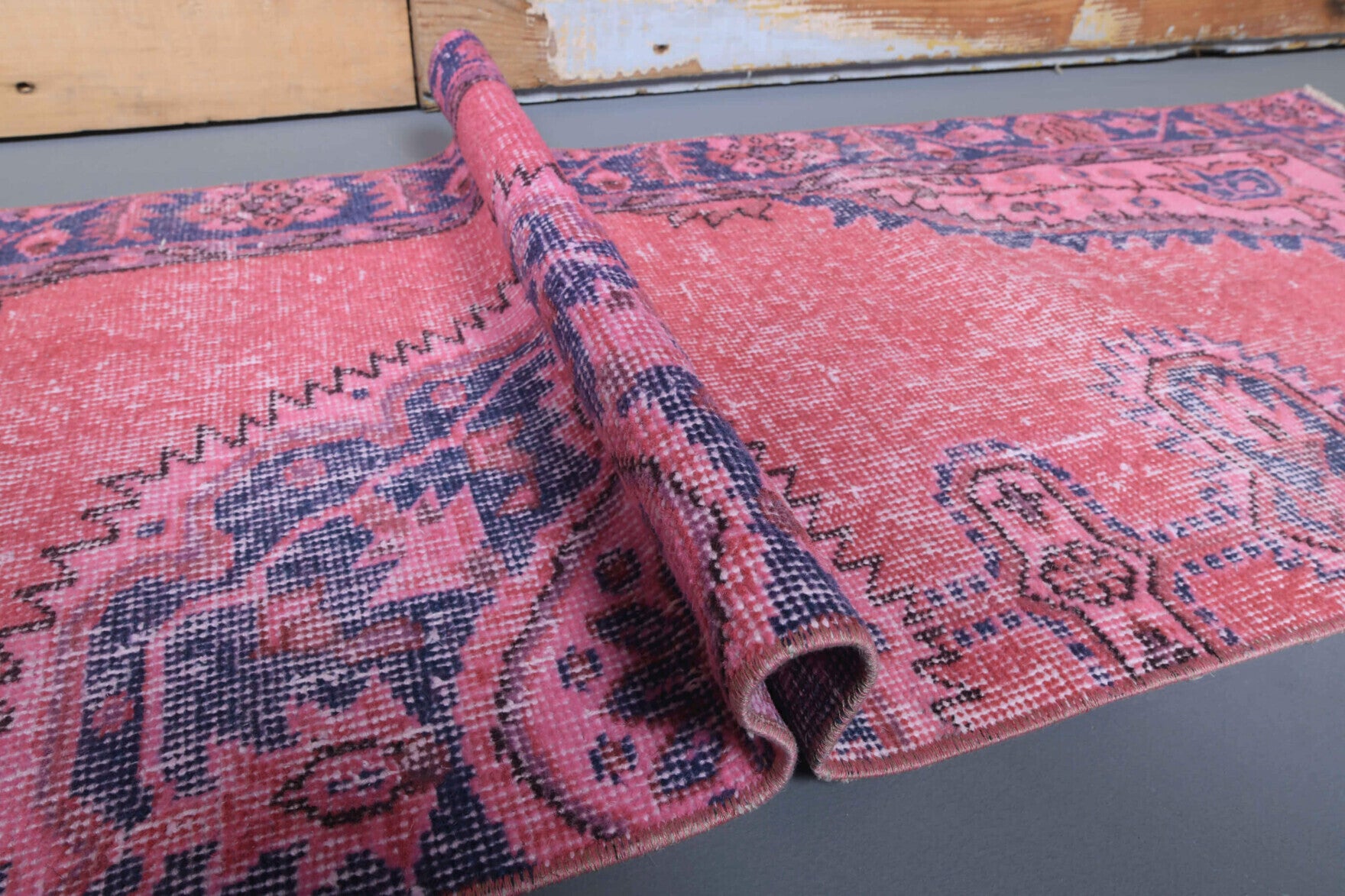 56x200 cm vintage Anatolian runner rug – Kyanonassa, low pile, wool