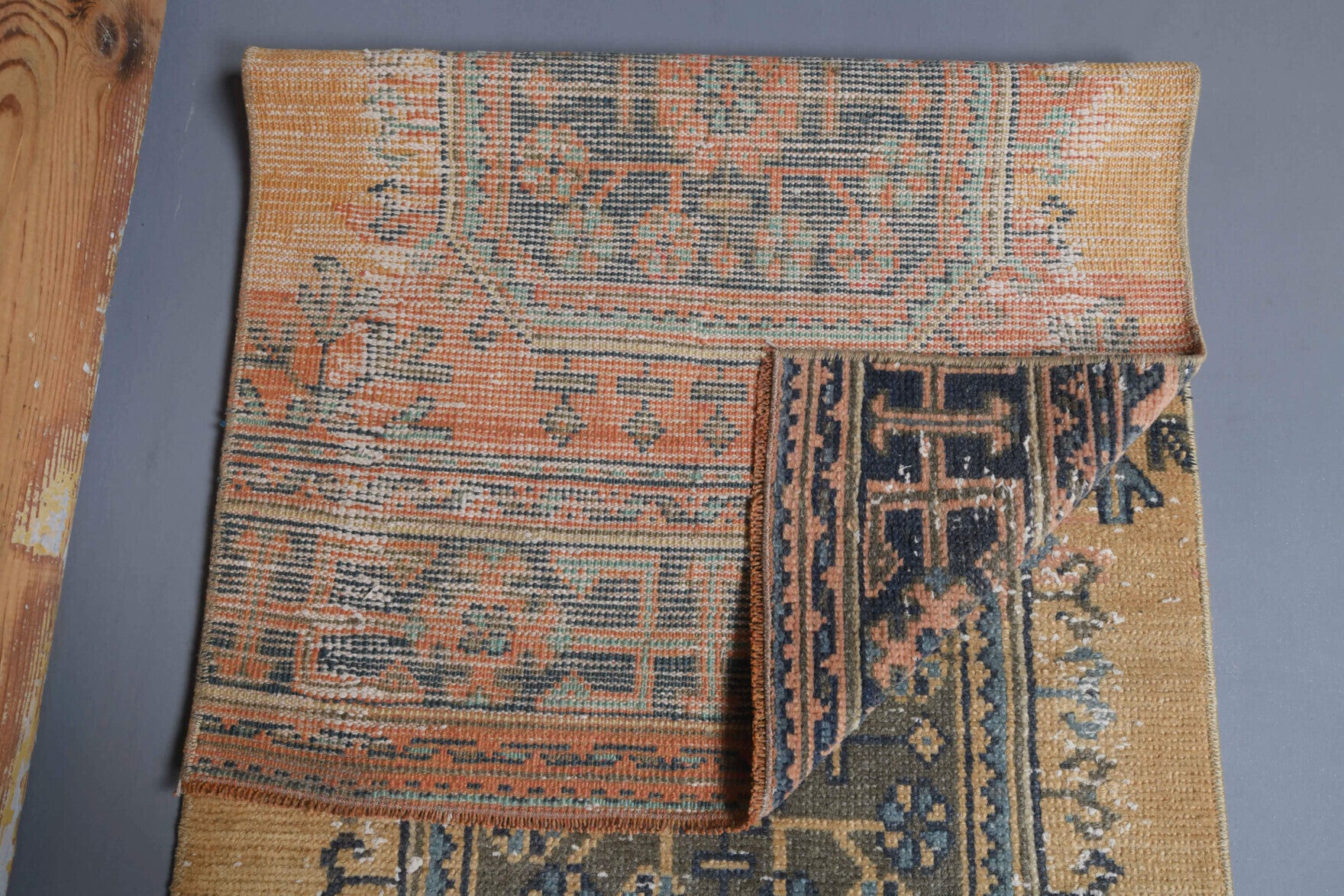 75x340 cm vintage Anatolian runner rug – Khatuna, low pile, wool