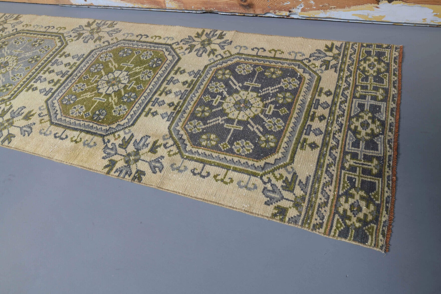Kevsernur runner: 1970s handmade Anatolian runner with floral motifs and cotton backing