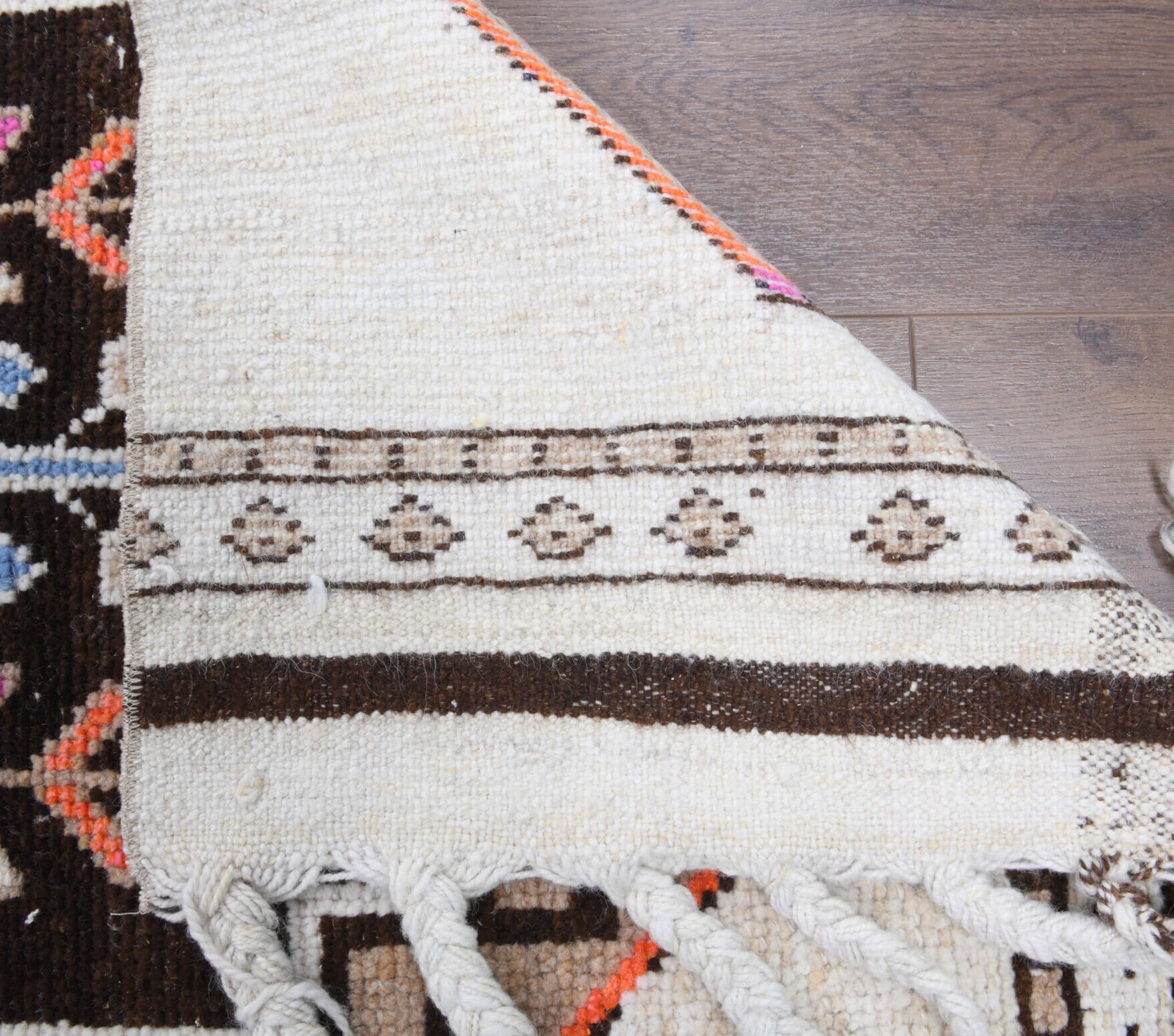 Kavaksu runner: 1970s handmade Anatolian runner with oriental motifs and cotton backing