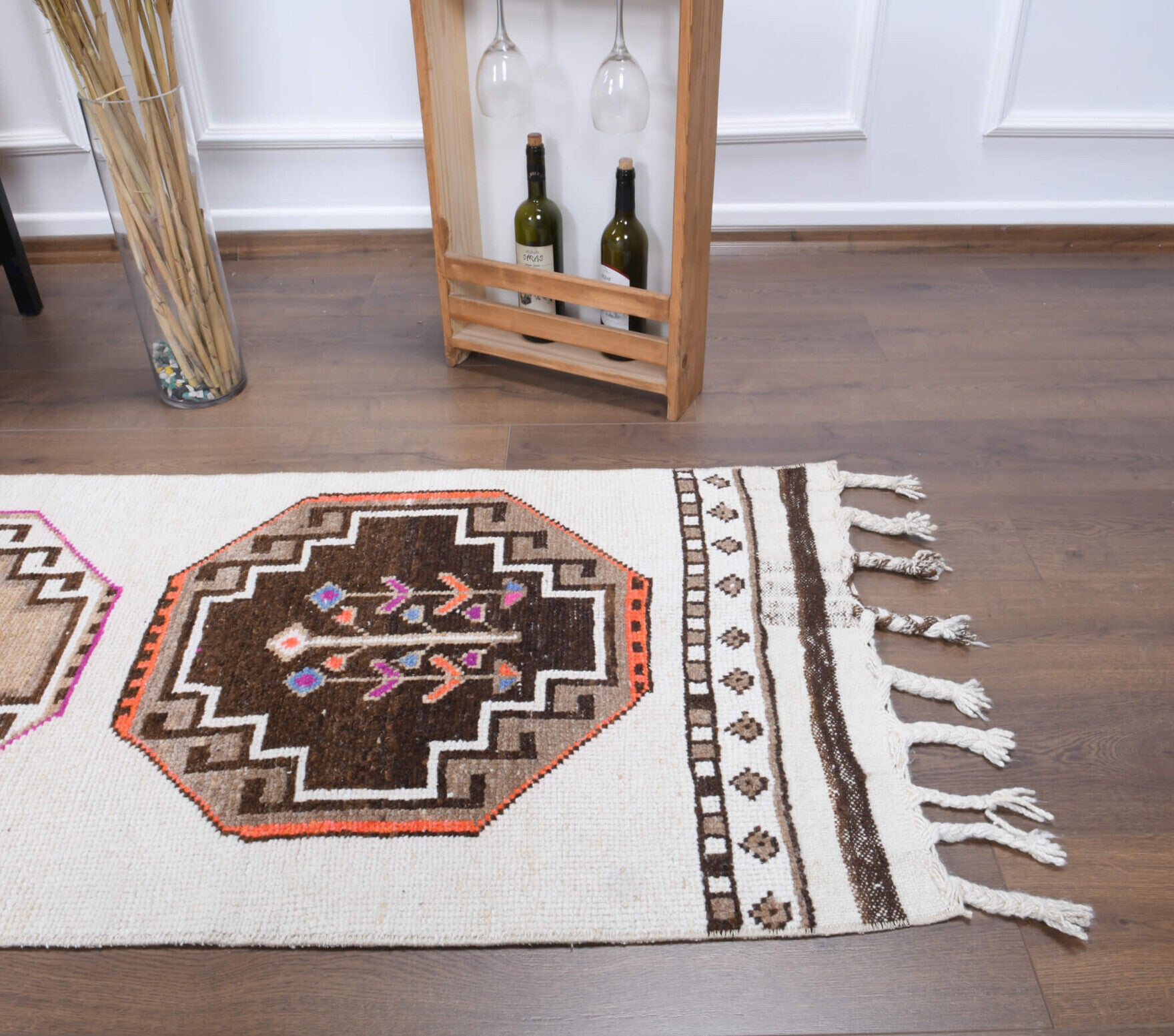 Handmade wool runner from Anatolia, Turkey – Vintage Runner Rug Boho Chic 2'6" x 12'8"
