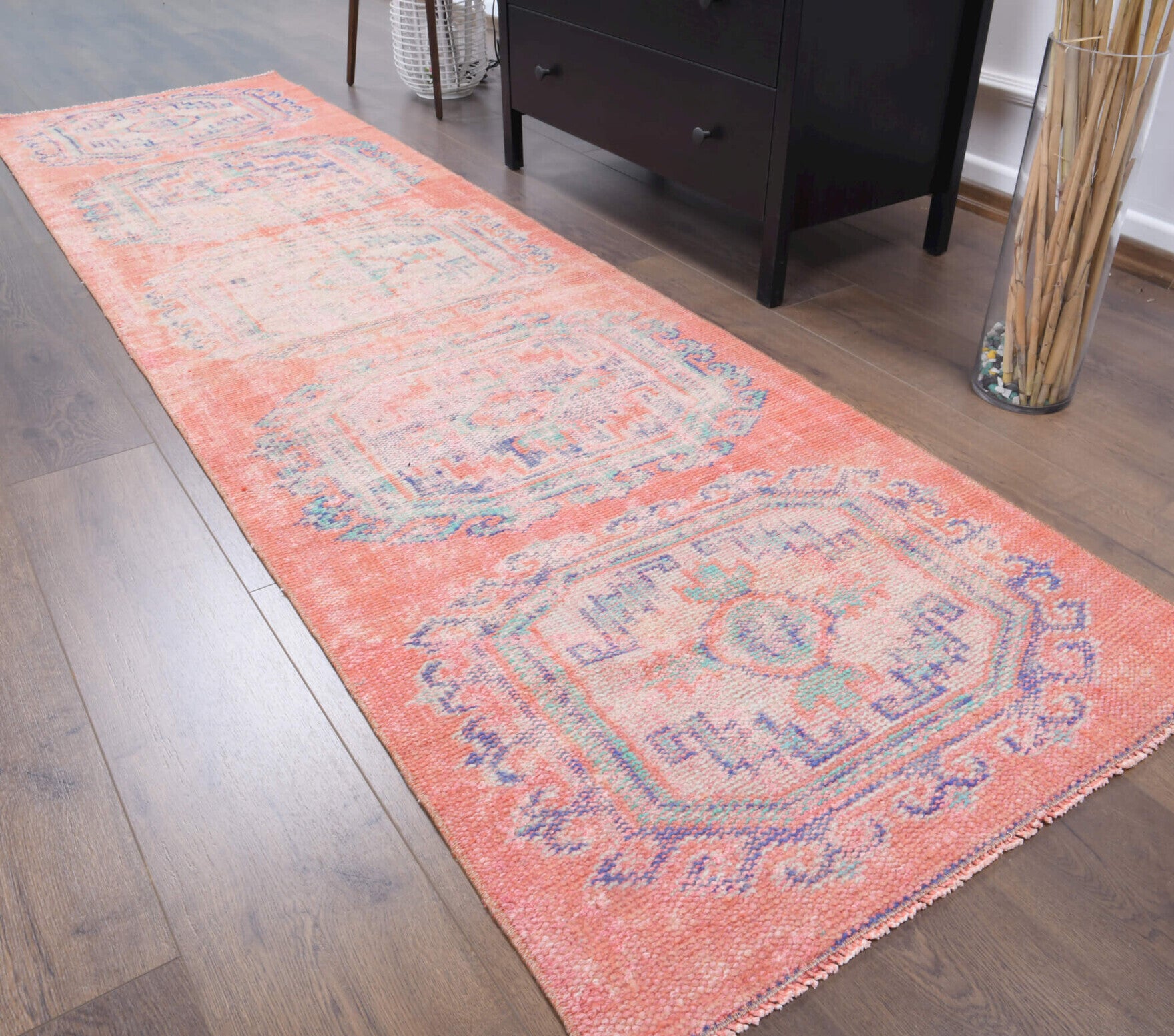 80x283 cm vintage Anatolian runner rug – Karanfilsu, low pile, wool