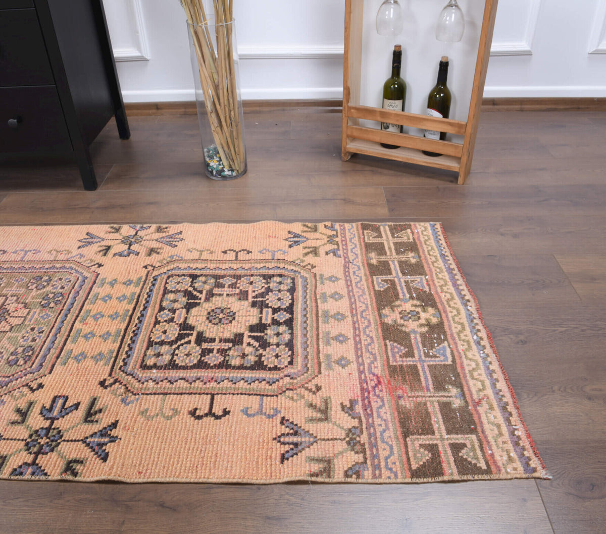 Karanfilcihan runner: 1970s handwoven flatweave Anatolian runner with floral motifs and cotton backing
