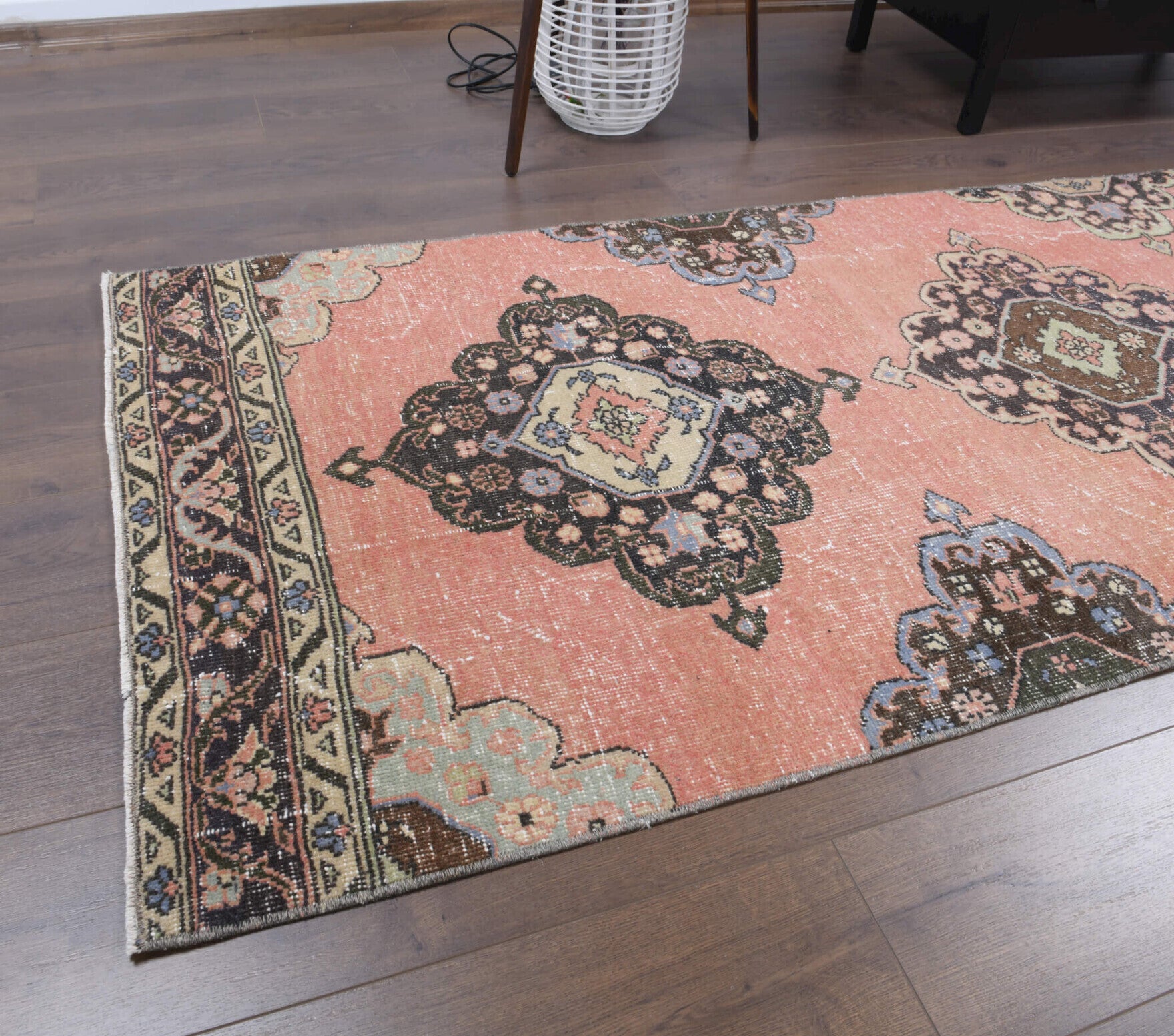 Salmon Colored Vintage Runner Rug