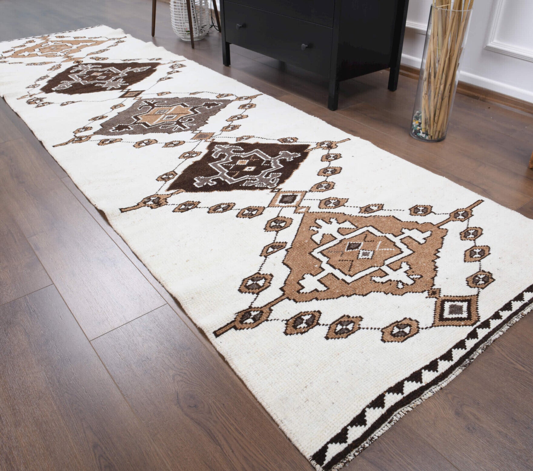 100x344 cm vintage Anatolian runner rug – Iristhene, low pile, wool
