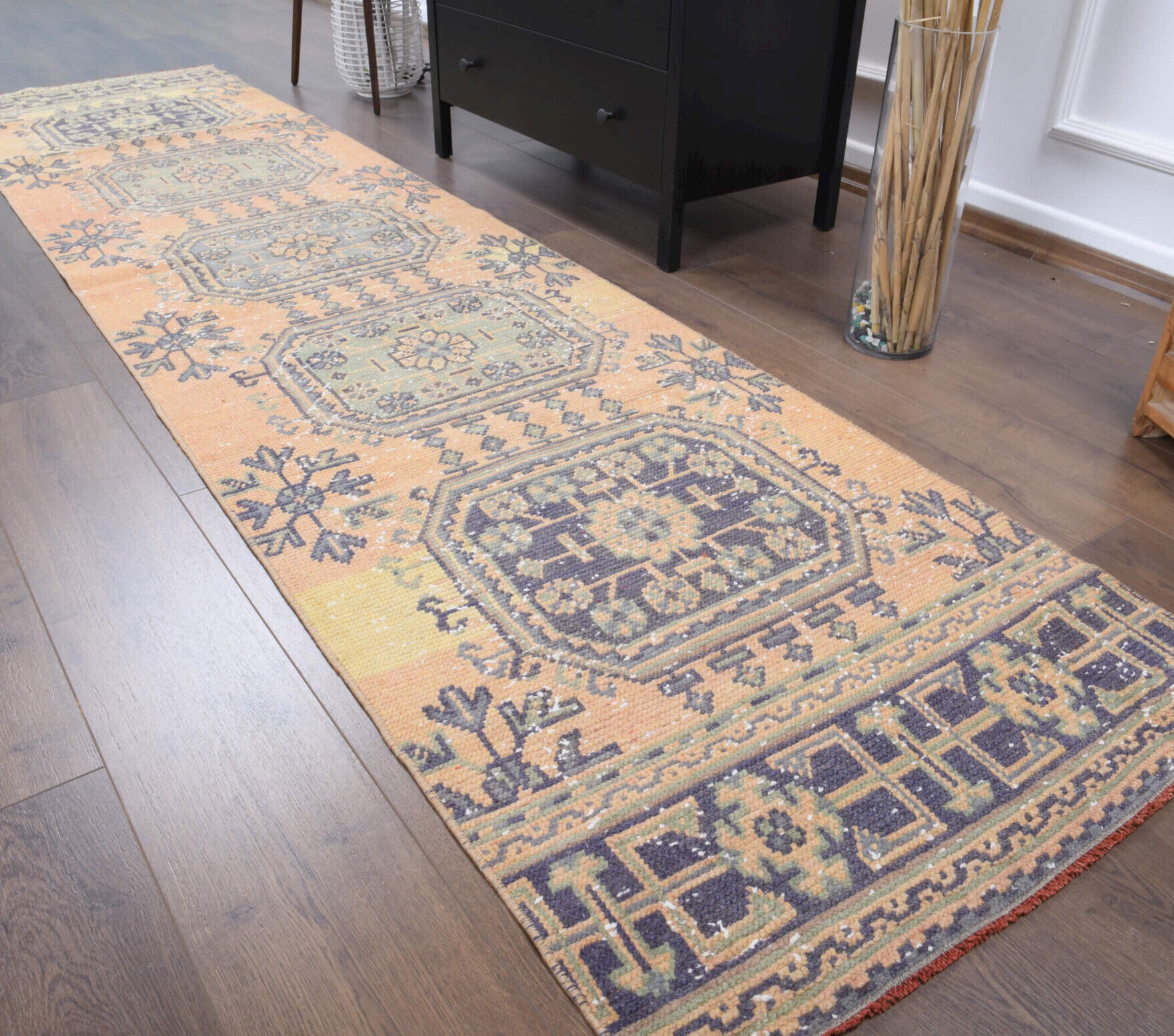 Authentic Anatolian vintage runner rug (1970s) with floral design – one-of-a-kind at Fame Rugs