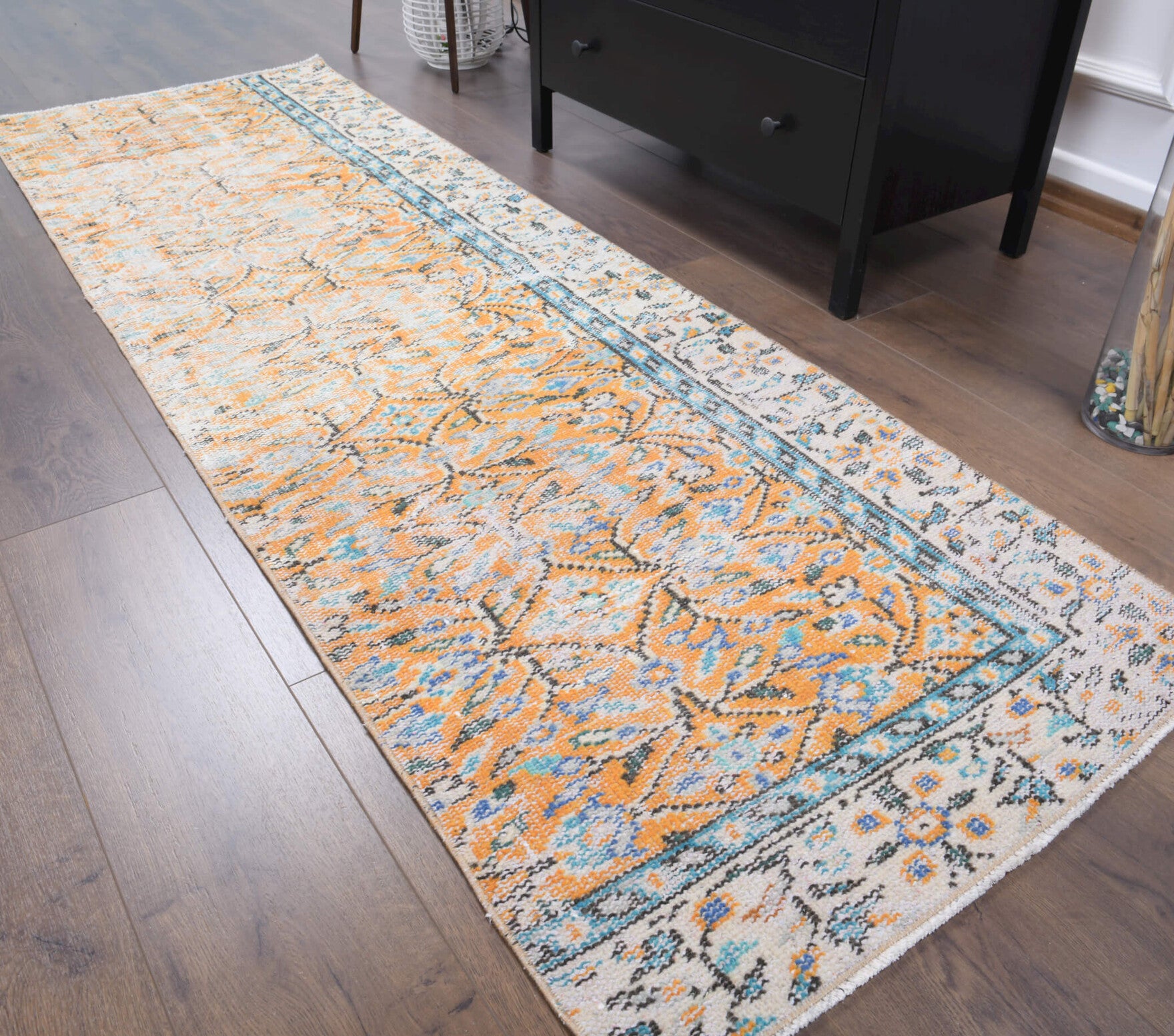 Authentic Anatolian vintage runner rug (1970s) with floral design – one-of-a-kind at Fame Rugs