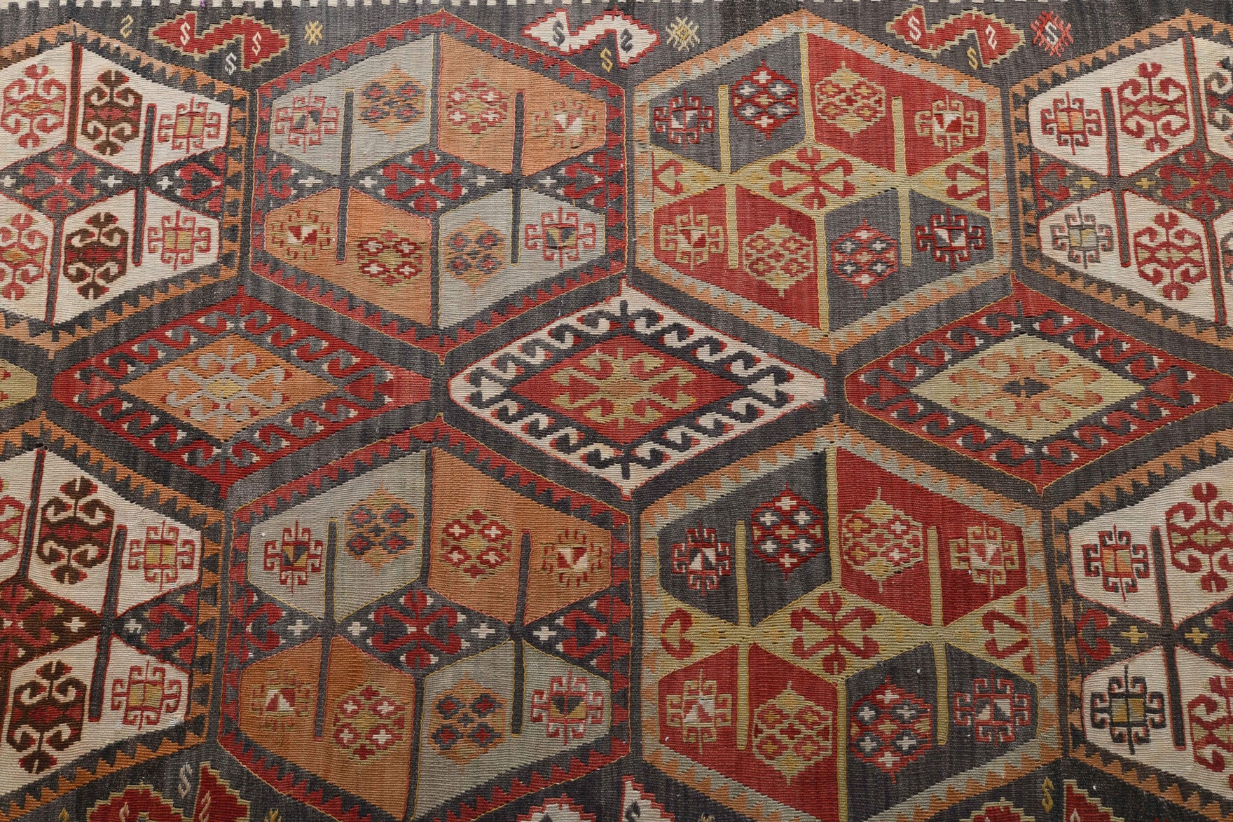 160x427 cm vintage kilim Anatolian runner rug – Nigarara, flatweave, wool