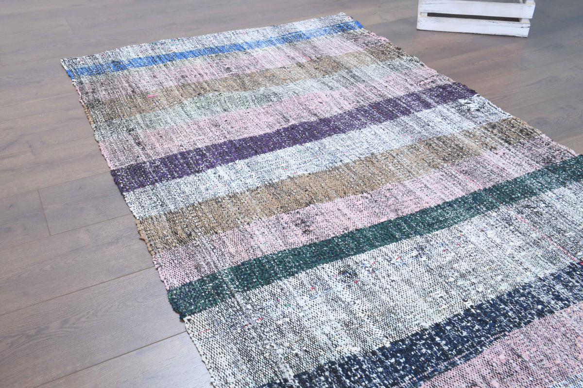 Authentic Anatolian vintage kilim runner rug (1960s) with striped design – one-of-a-kind at Fame Rugs