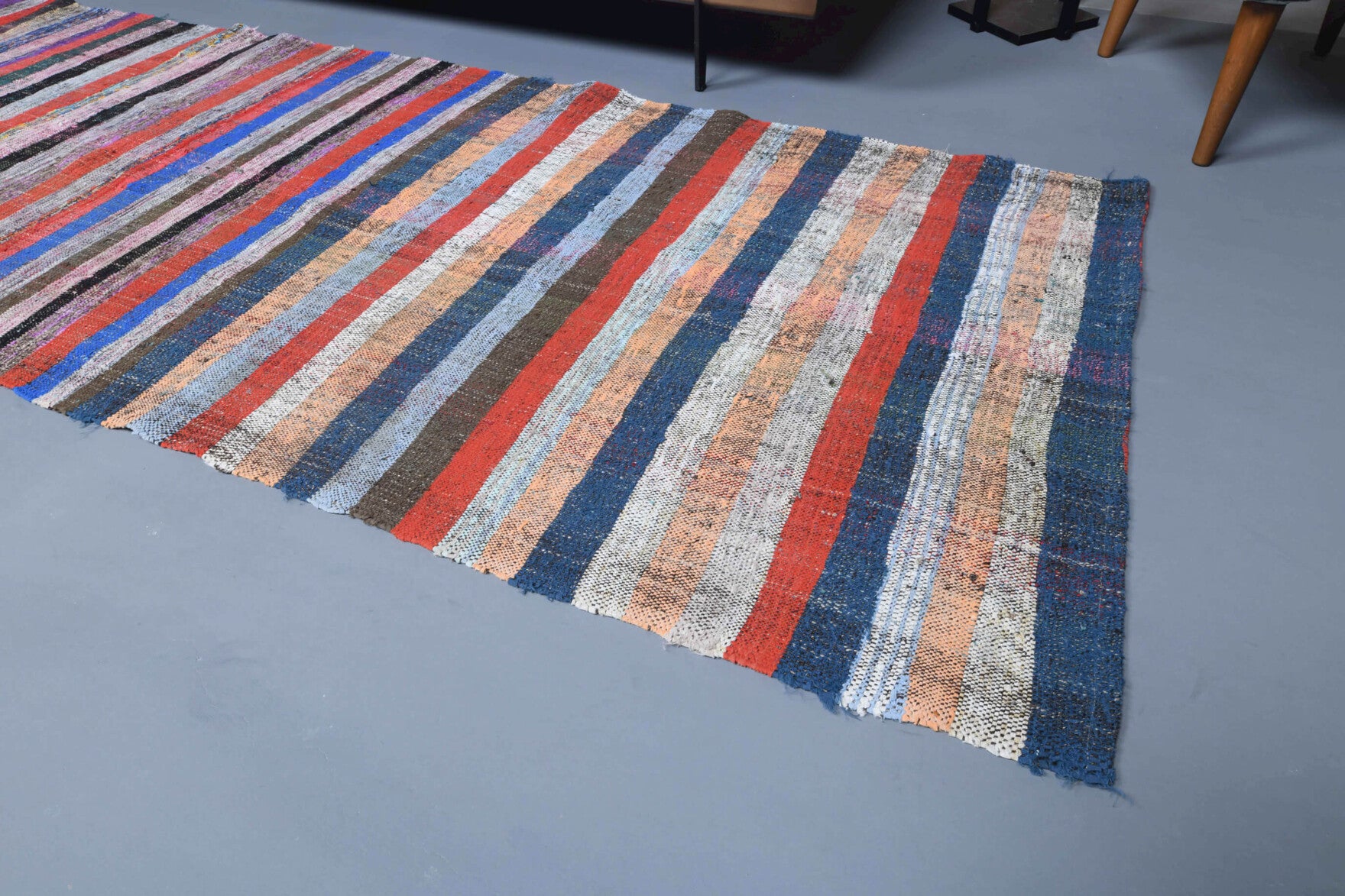 Nedimbike runner: 1960s handwoven flatweave Anatolian runner with striped motifs