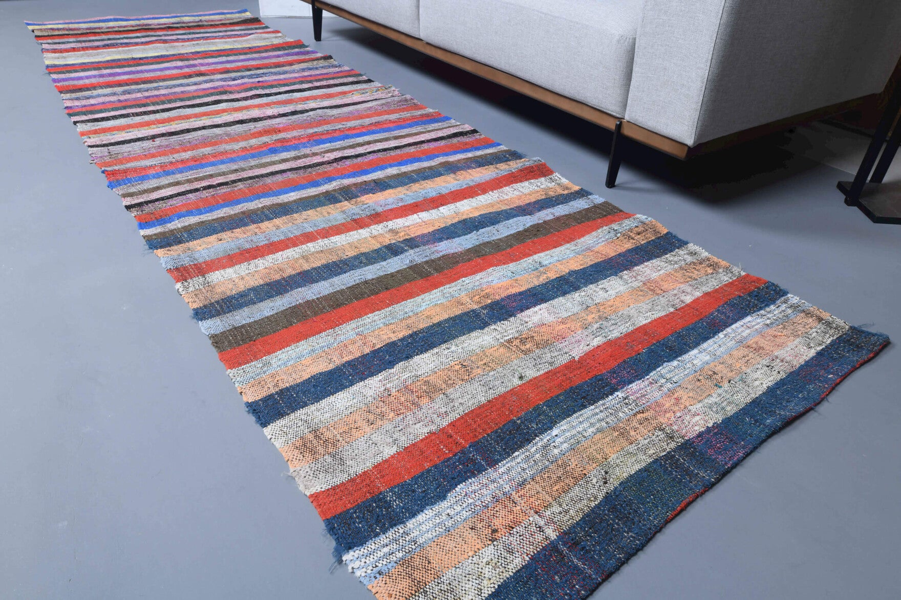 Authentic Anatolian vintage kilim runner rug (1960s) with striped design – one-of-a-kind at Fame Rugs