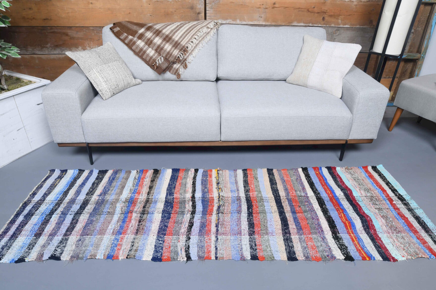 Nausope runner: 1960s handwoven flatweave Anatolian runner with striped motifs