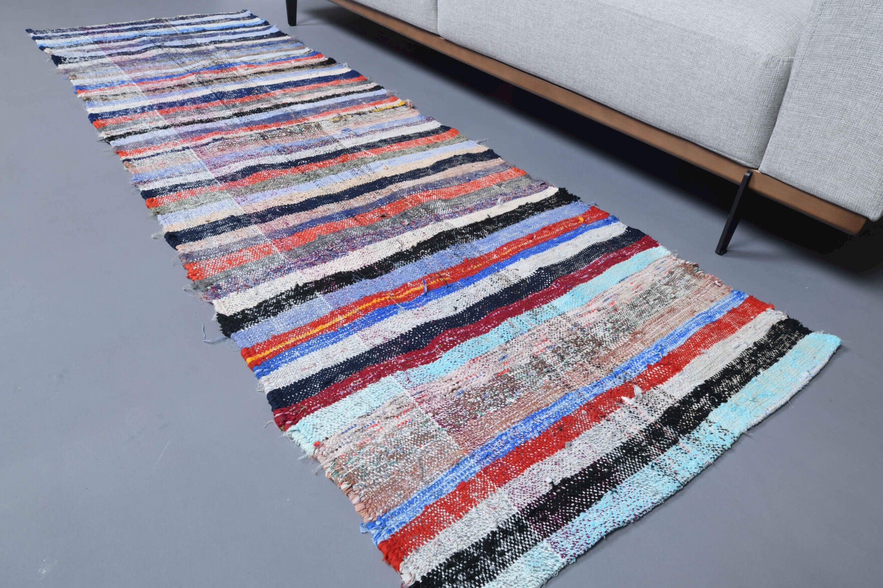 Authentic Anatolian vintage kilim runner rug (1960s) with striped design – one-of-a-kind at Fame Rugs