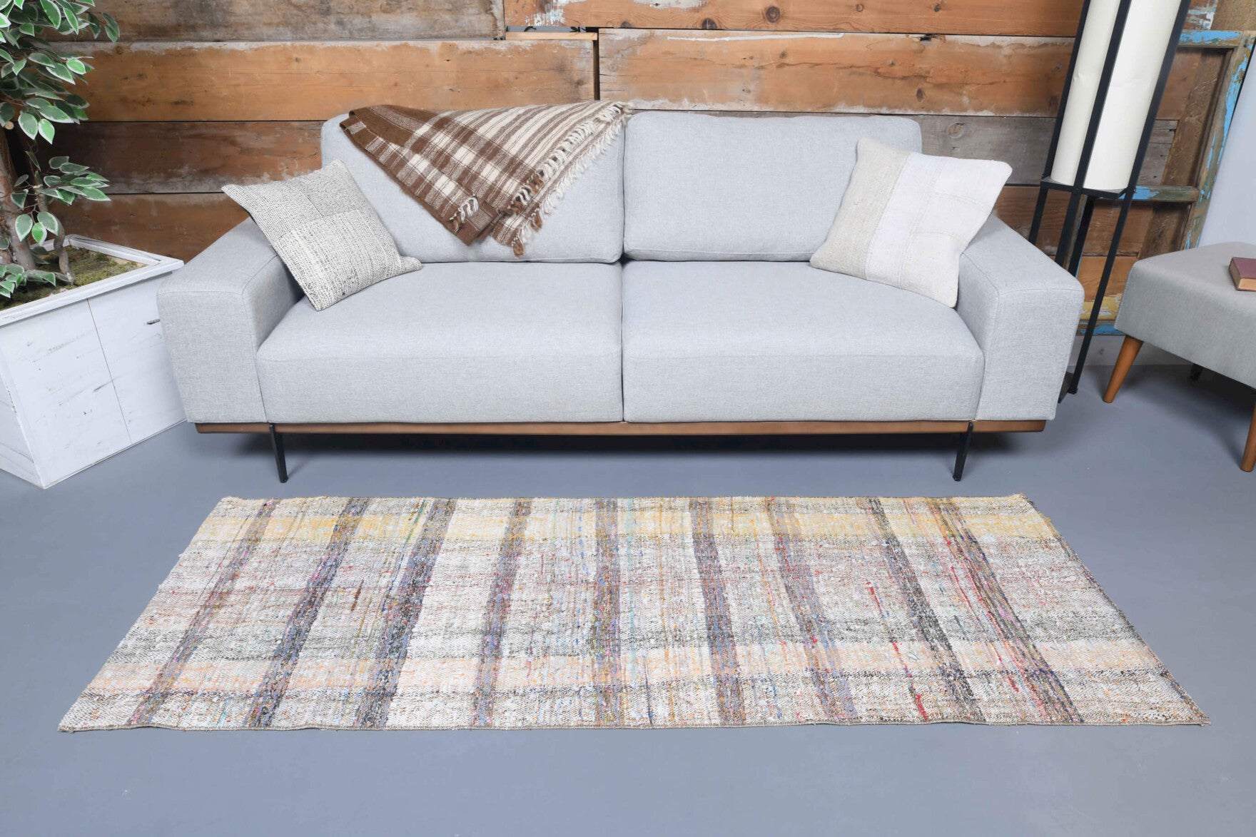 Nausonia runner: 1960s handwoven flatweave Anatolian runner with checkered motifs