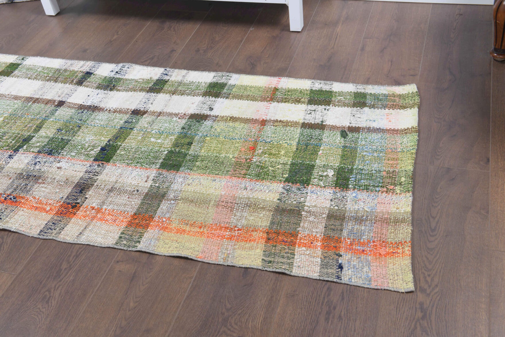 Nanegul runner: 1960s handwoven flatweave Anatolian runner with checkered motifs
